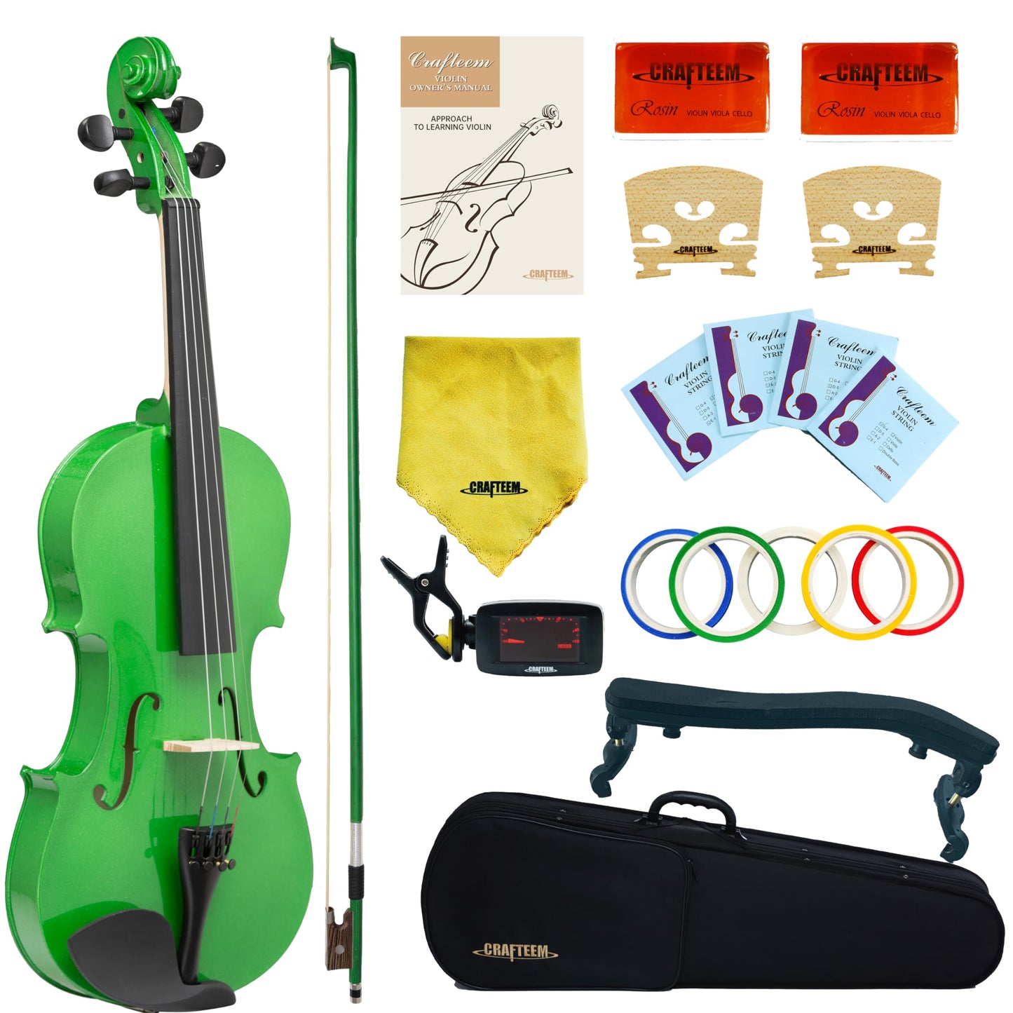 1/2 Fiddle Black Colored Premium Violin Outfit for Beginners Adults Kids With 5 Color Fingering Tape- Handcrafted Student Beginner Violin.(Black, 1/2)