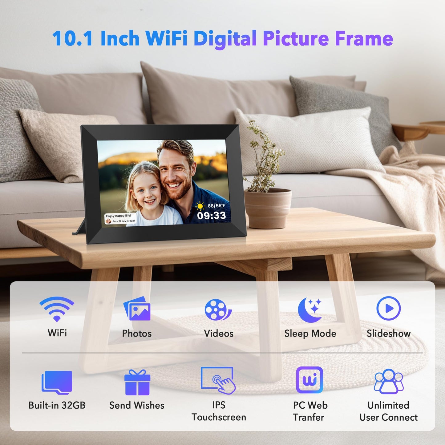 Uhale 10.1" Digital Picture Frame with 32GB Storage Support SD Card, Electronic Photo Frames with 1280x800 HD IPS Touch Screen, Instantly and Securely Share Memories, Send Wishes from Anywhere