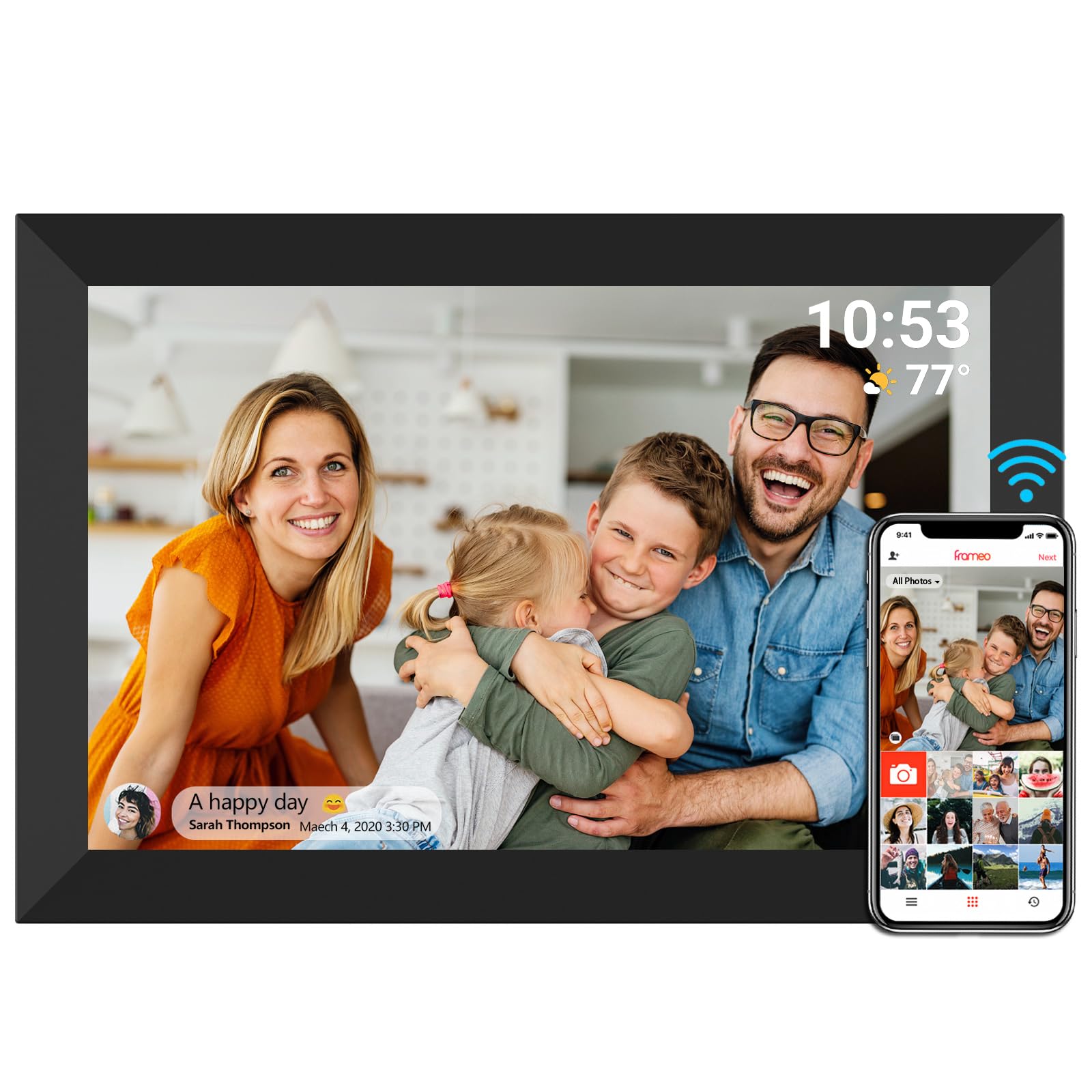 FRAMEO Digital Photo Frame WiFi 32GB 10.1 Inch 1280x800 IPS Touch Screen Digital Picture Frame Easy Setup Share Photo or Video via Frameo APP