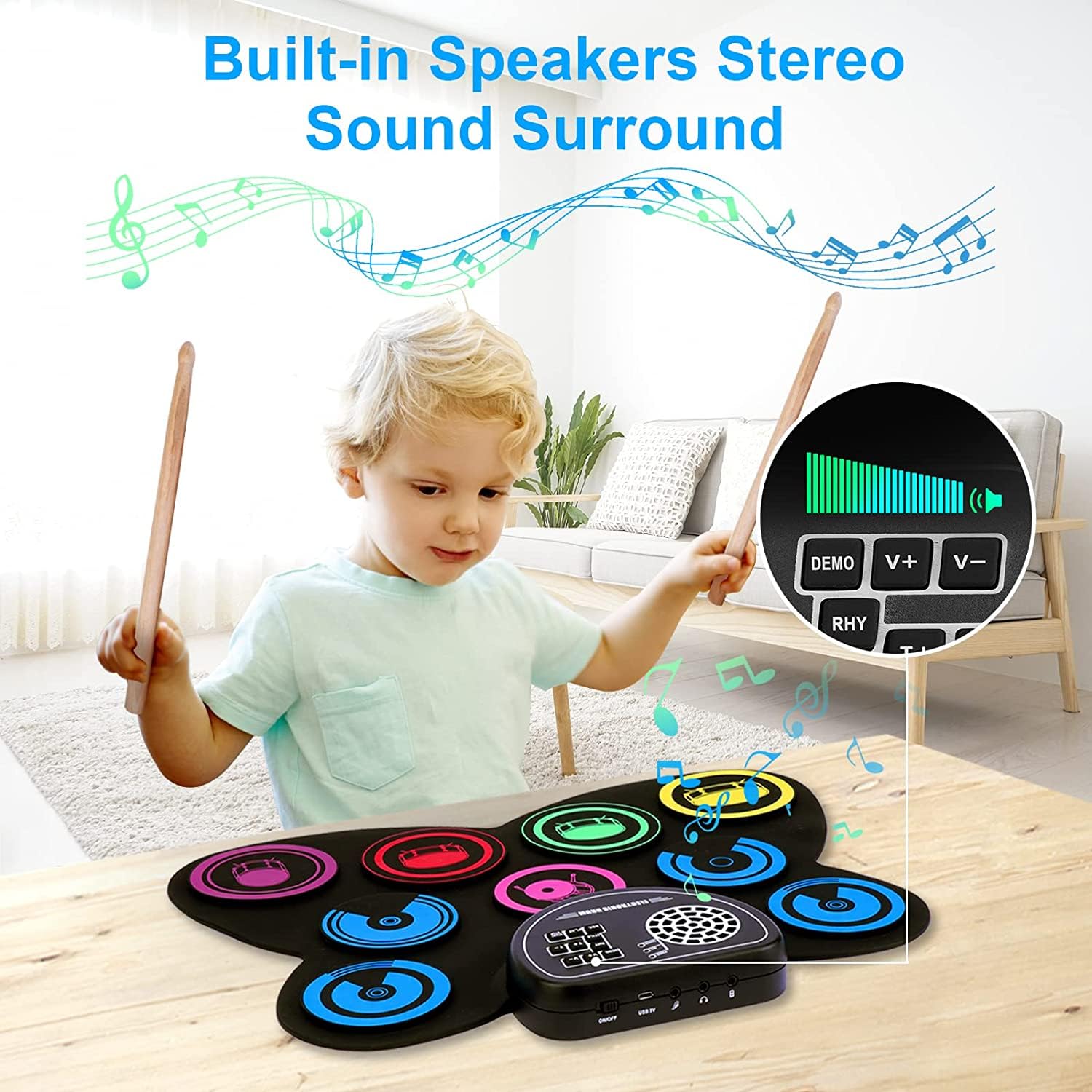 9-Pads Electronic Drum Set with Headphone Jack Speaker Drumsticks &amp; Pedals, Holiday Gifts for Kids