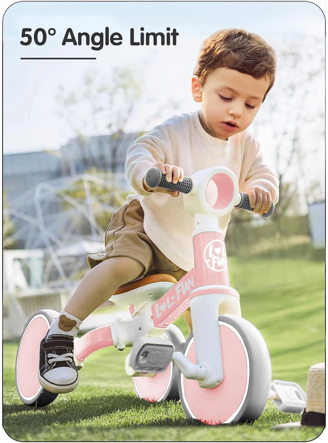 LOL-FUN 5 in 1 Toddler Tricycles for 1-3 Year Olds Boys Girls Toy with Parent Steering Push Handle, Baby Balance Bike 1 Year Old Kids Gift