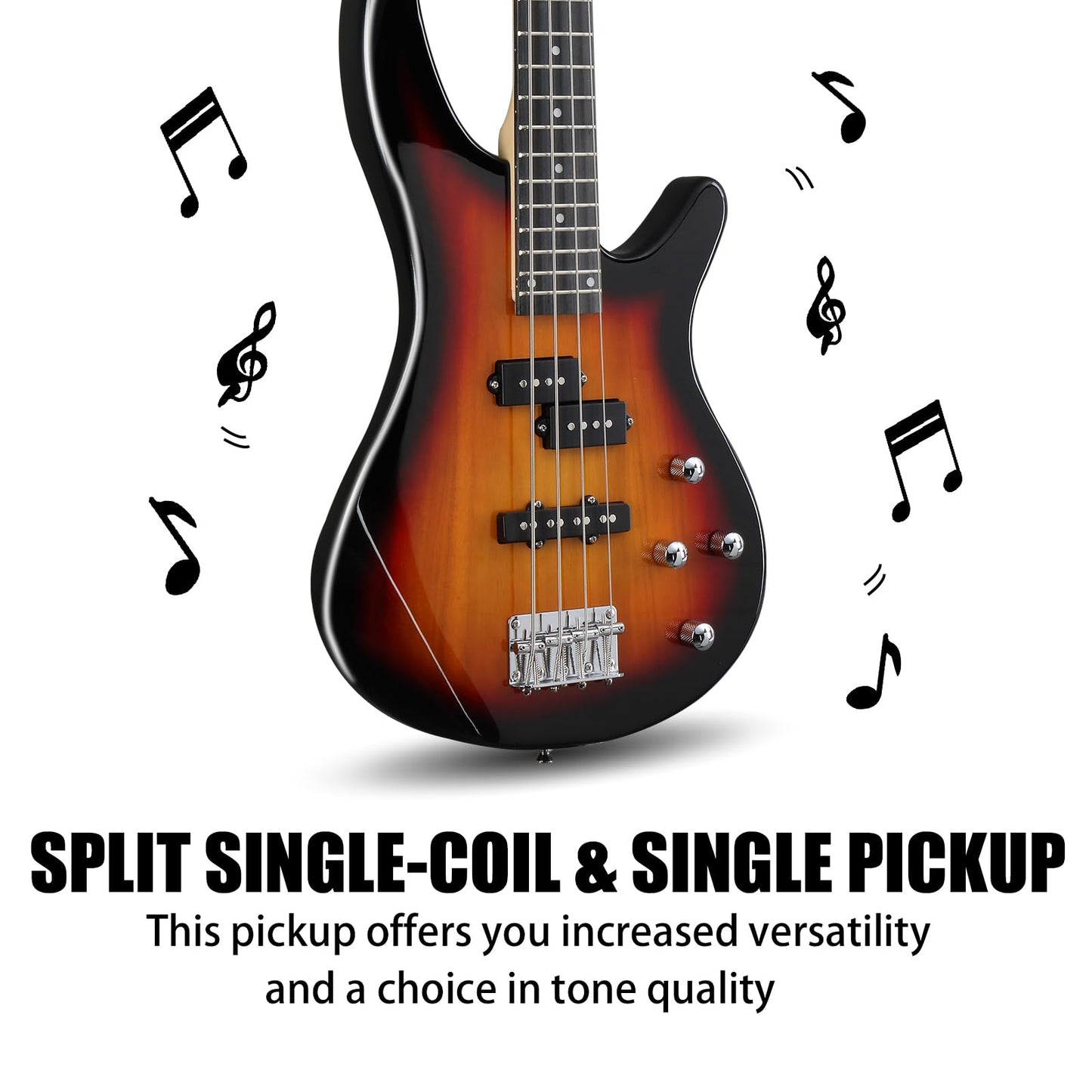 Ktaxon Electric Bass Guitar 4 String Bass Guitar with 20 Watt Amplifier, PJ Type Pickup, Naturally air-dried Maple Neck, Rosewood Fretboard, Basswood Body(Black)