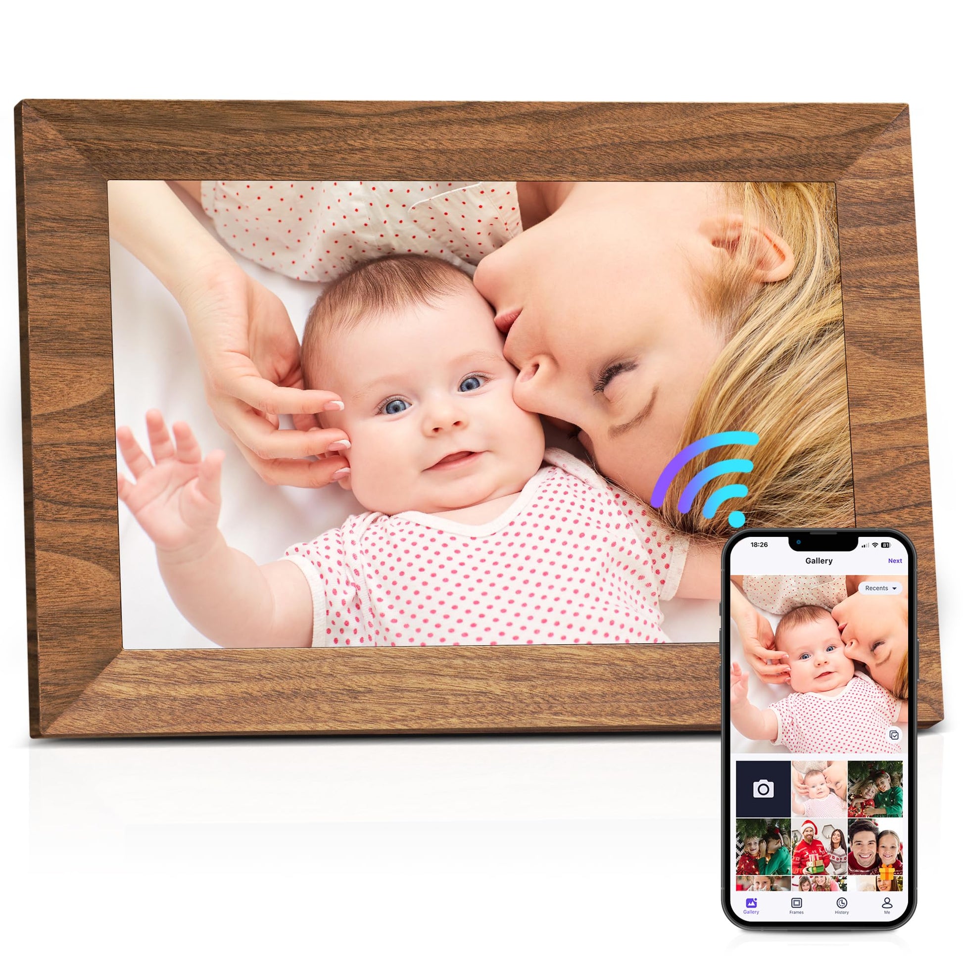 MaxAngel Digital Picture Frame 32GB Storage 10.1 Inch WiFi Electronic Photo Frame SD Card Slot IPS Touch Screen HD Display Auto-Rotate Slideshow Share Videos Photos Send Wishes via Uhale Remotely