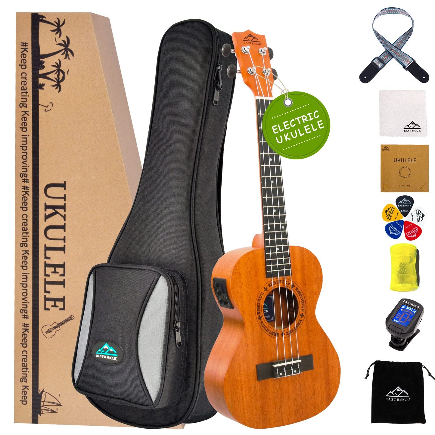 EASTROCK Concert Ukulele Mahogany Beginner 23 inch Ukelele Big Package Kit. Ukulele Ukalalee Suitable for adults, Beginners. (23-Mahogany)