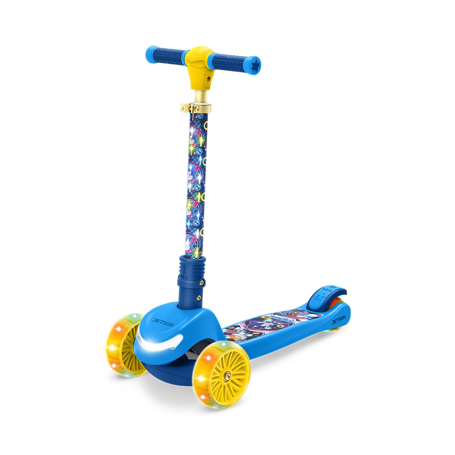 Jetson Character Kids Kick Scooter, LED Lights on Stem &amp; Light-Up Wheels, Lightweight Frame, Height-Adjustable Handlebar, Lean-to-Steer System, Easy-Fold Mechanism