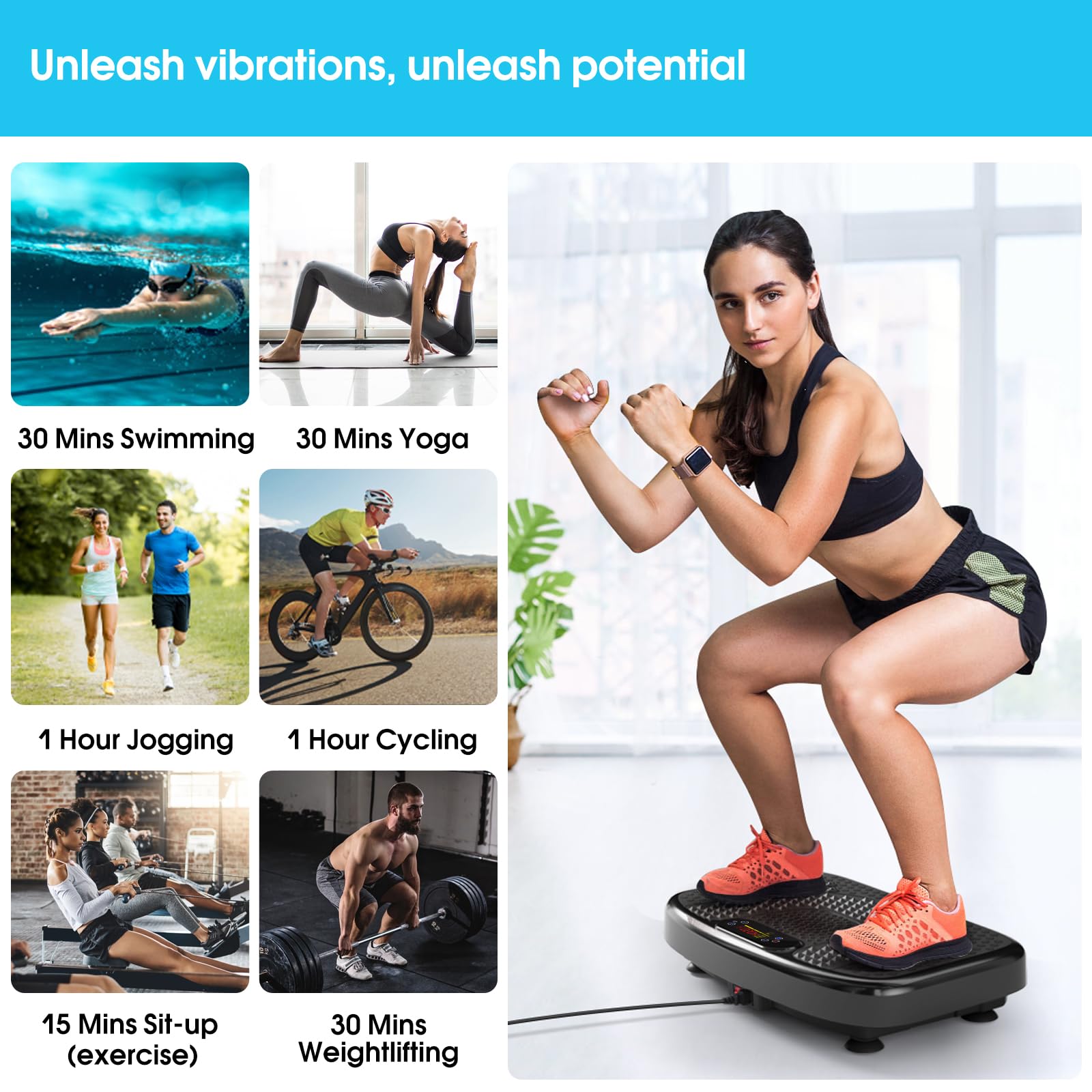 Vibration Plate Exercise Machine for Lymphatic Drainage Weight Loss,SoftGym Power Vibration Plate 300-400 Lbs Capacity Full Whole Body Workout Vibration Platform,Waver Vibration Plate for Home Fitness