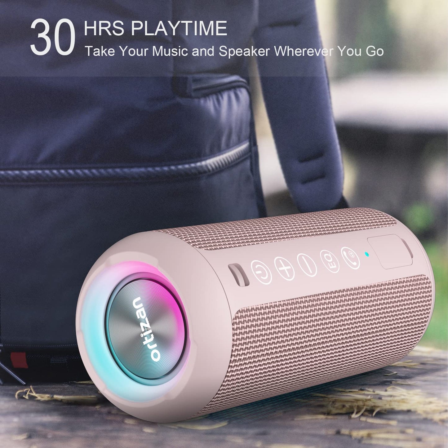 Ortizan Portable Bluetooth Speaker: IPX7 Waterproof, 24W Loud Sound, Deep Bass, Bluetooth 5.3, LED Lights, Wireless Stereo Pairing, 30H Playtime, for Home/Outdoor/Party/Beach, Birthday Gift (Black)