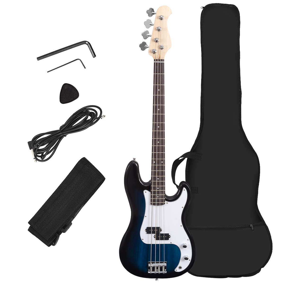 Costzon Full Size Electric 4 String Bass Guitar for Beginner Starter Complete Kit, Rose Fingerboard and Bridge, w/Two Pickups &amp; Two Tone Control, Guitar Bag, Strap, Guitar Pick, Amp Cord (Black Bass)