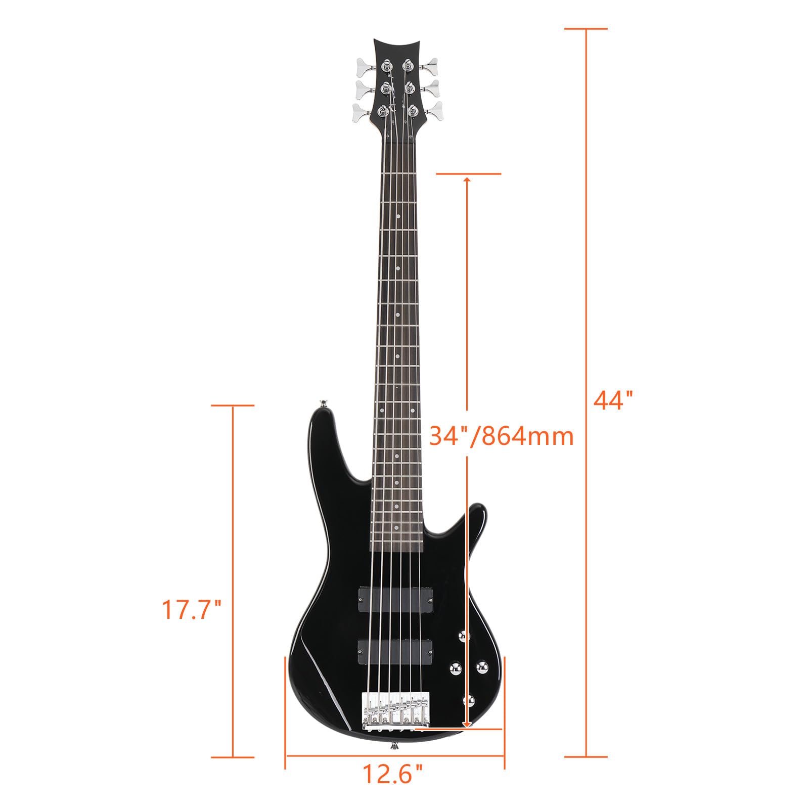 Ktaxon Electric Bass Guitar 6 String Bass with Naturally Air-dried Maple Neck, Rosewood Fingerboard and Basswood Body (Classic Black)