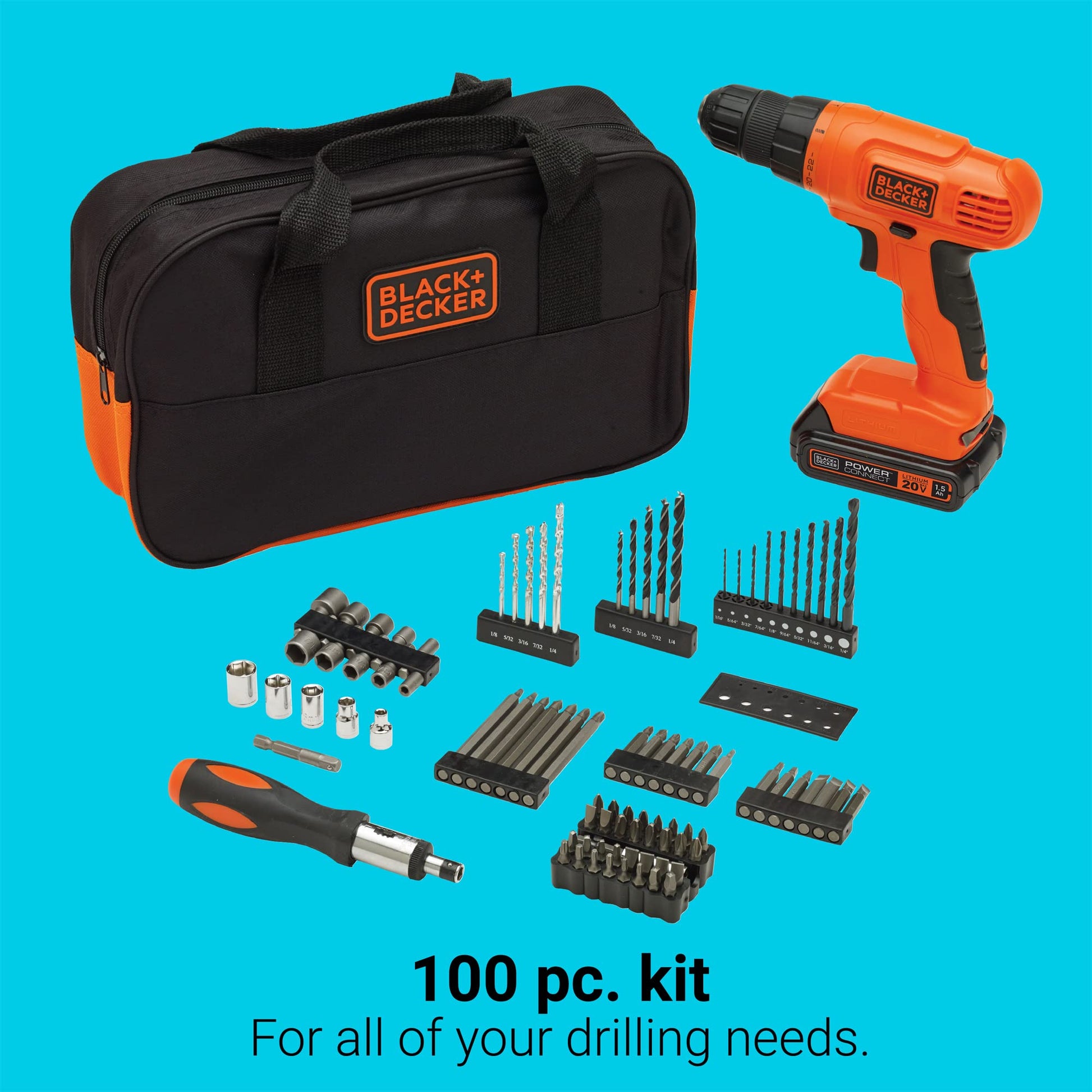 BLACK+DECKER 20V MAX Drill/Drill Bit Set with MarkIT Picture Hanging Tool Kit (BDC120VA100 &amp; BDMKIT101C)