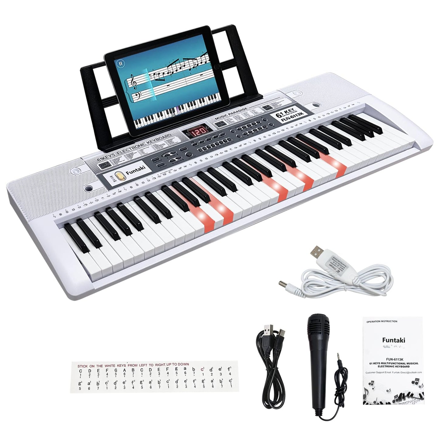 Portable 61-Keys Digital Piano, Electronic Keyboard Piano with Lighted Keys &amp; Music Stand, Mini Keyboard Piano for Beginners Kids Adults, Digital Keyboards, Black [NO Adapter]