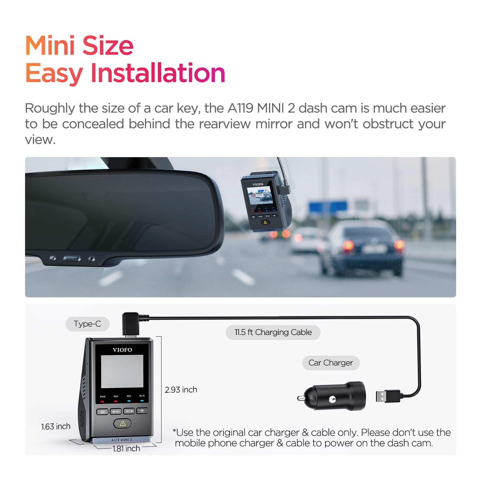 VIOFO Dash Cam A119 Mini 2, STARVIS 2 Sensor, 2K 60fps/HDR 30fps Voice Control Car Dash Camera with 5GHz Wi-Fi GPS, Night Vision 2.0, 24H Parking Mode, Supercapacitor, Support 512GB Max