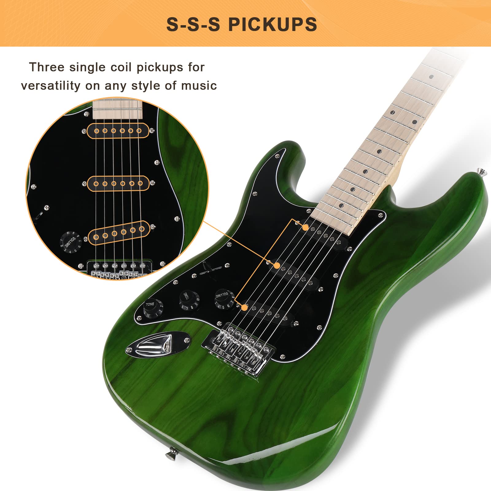 GLARRY Full Size Electric Guitar for Music Lover Beginner with 20W Amp and Accessories Pack Guitar Bag (Green)