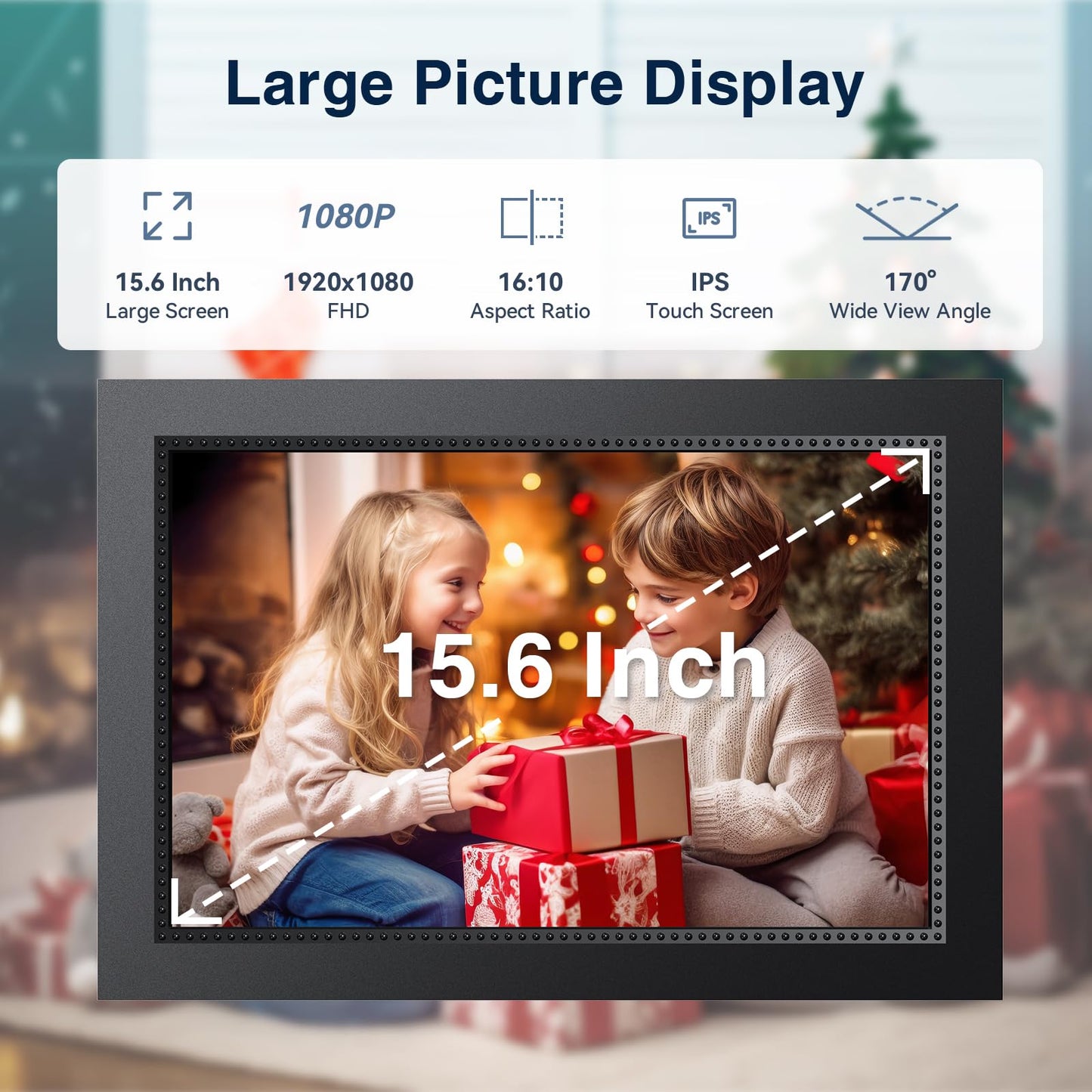 Digital Picture Frame 10.1 Inch WiFi Digital Photo Frame,1280 * 800 HD IPS Touch Screen Smart Cloud Photo Frame, to Share Photos Or Videos Remotely Via APP Email (Black)