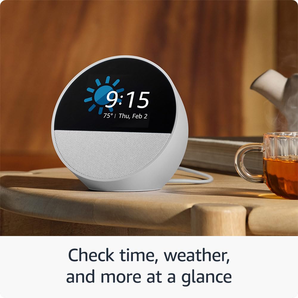 Amazon Echo Spot (newest model), Great for nightstands, offices and kitchens, Smart alarm clock with Alexa, Black