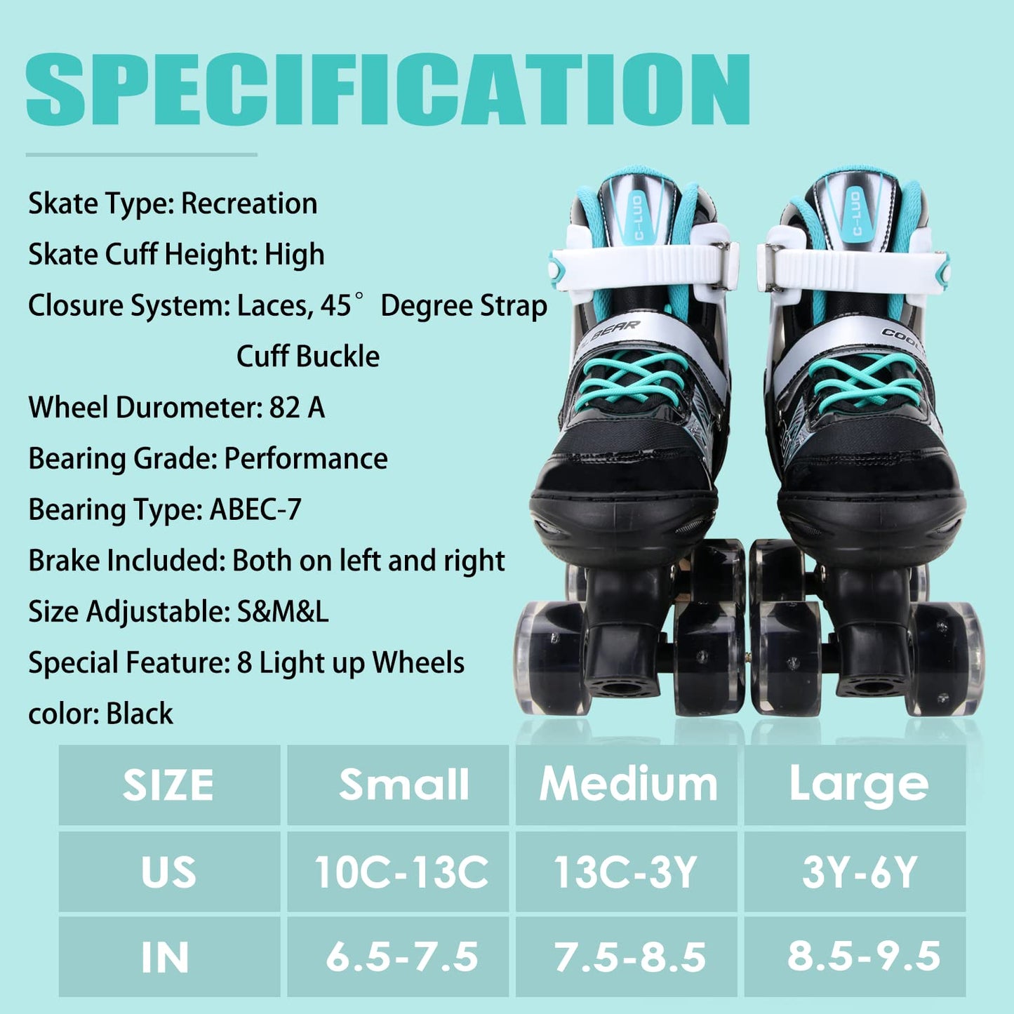 Sowume Adjustable Roller Skates for Girls and Women, All 8 Wheels of Girl's Skates Shine, Safe and Fun Illuminating for Kids