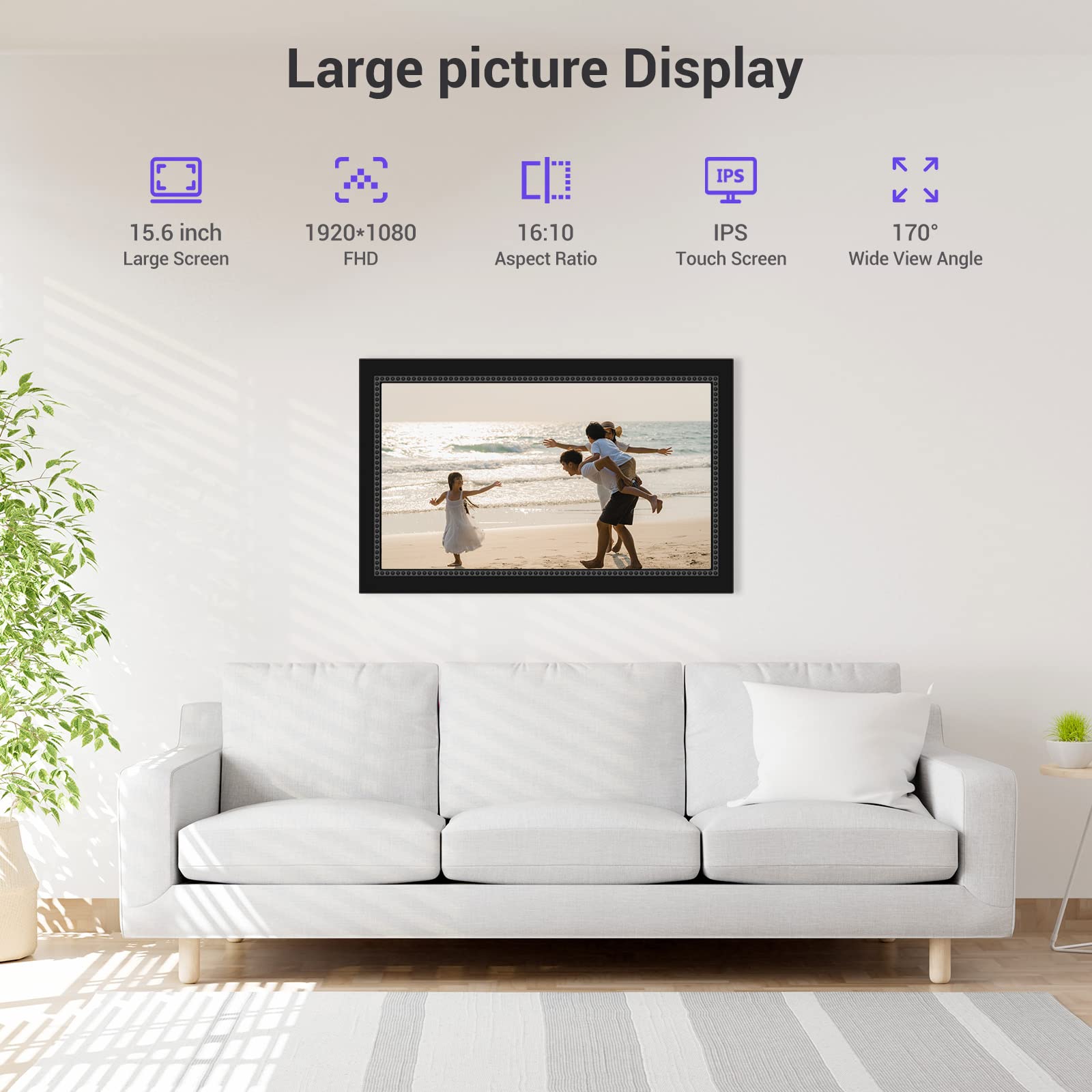 10.1'' Digital Picture Frame，Smart Digital Photo Frame with 1280x800 IPS Touch Screen, Auto-Rotate and Slideshow, Easy Setup to Share Moments Via APP from Anywhere Anytime