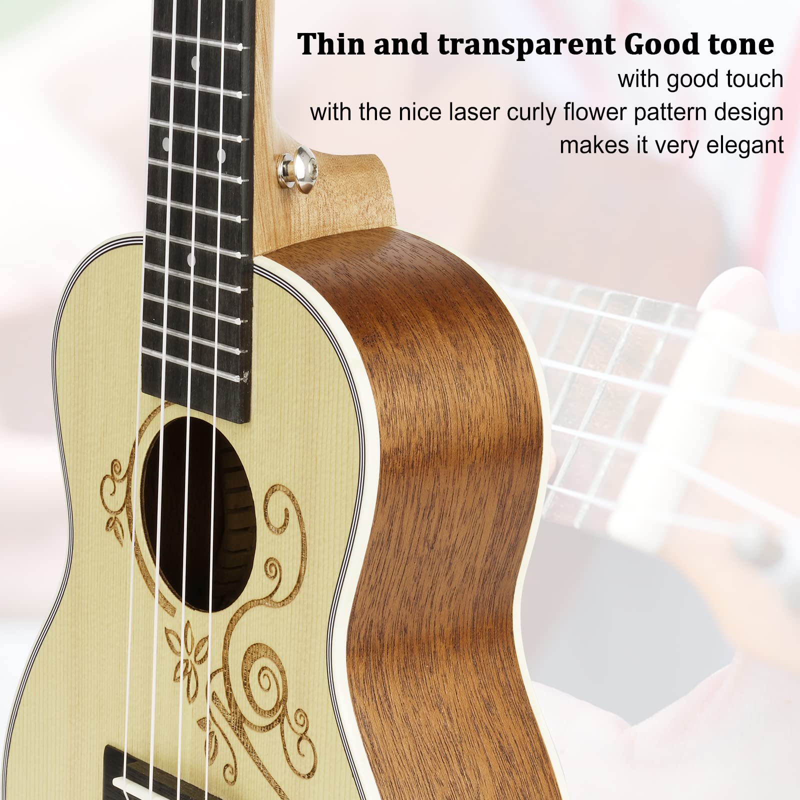 Hricane Ukulele, Concert Ukulele Koa 23 Inch Professional Ukulele Kit for Adults &amp; Beginners with Gig Bag, Strap, Nylon String, Tuner, Guitar Picks, Cleaning Cloth