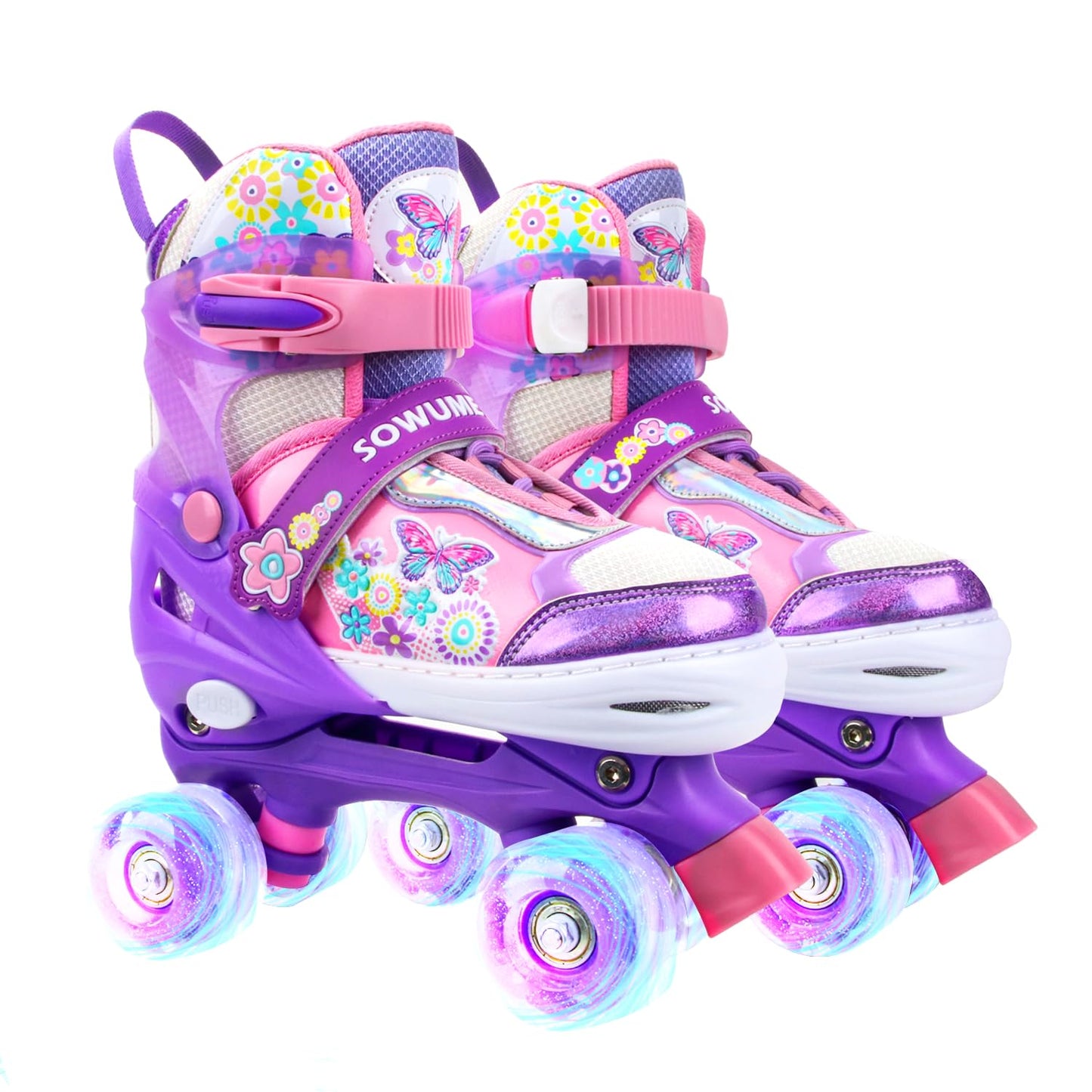 Sowume Adjustable Roller Skates for Girls and Women, All 8 Wheels of Girl's Skates Shine, Safe and Fun Illuminating for Kids