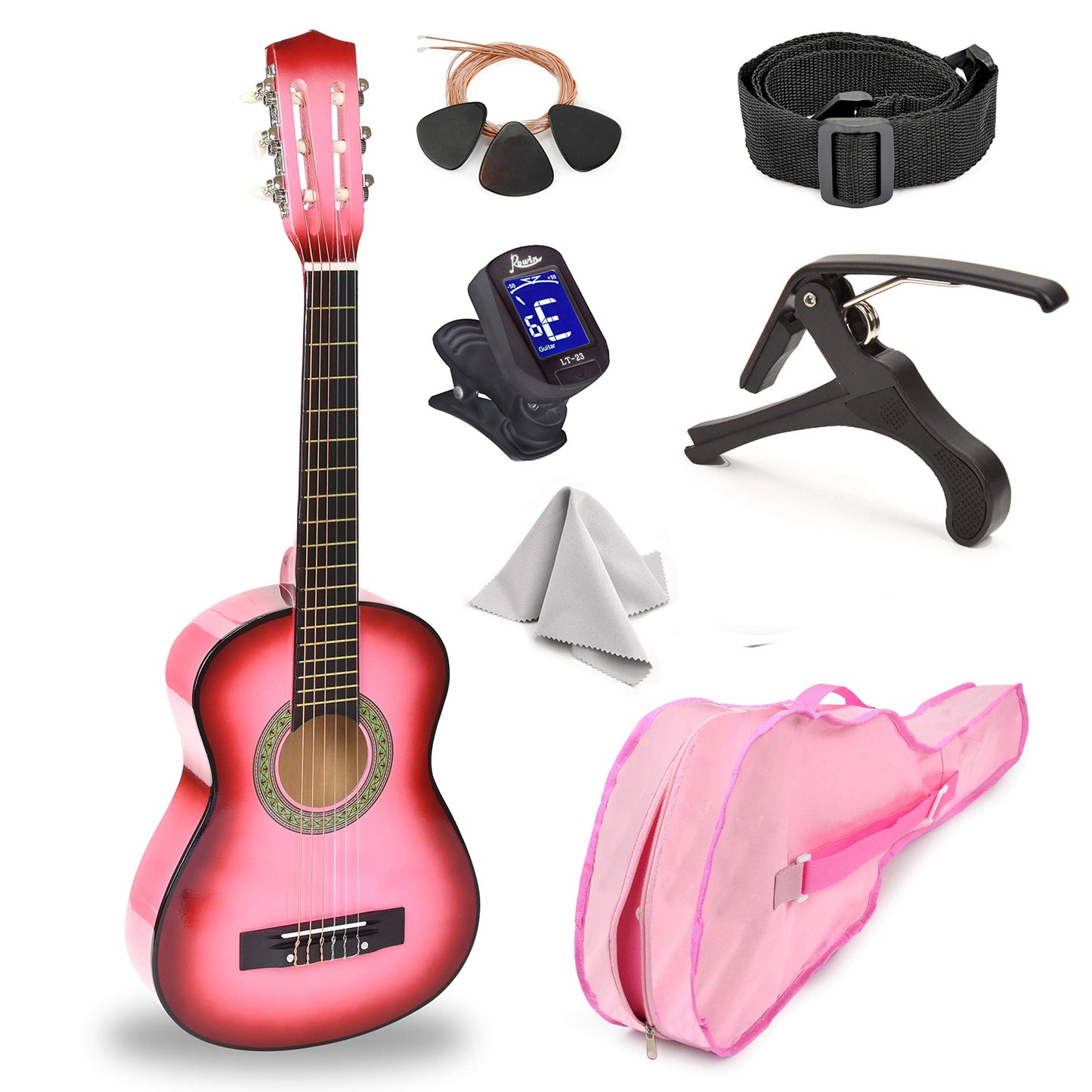 30" Left Handed Wood Guitar with Case and Accessories for Kids/Girls/Boys/Teens/Beginners (30", Black)