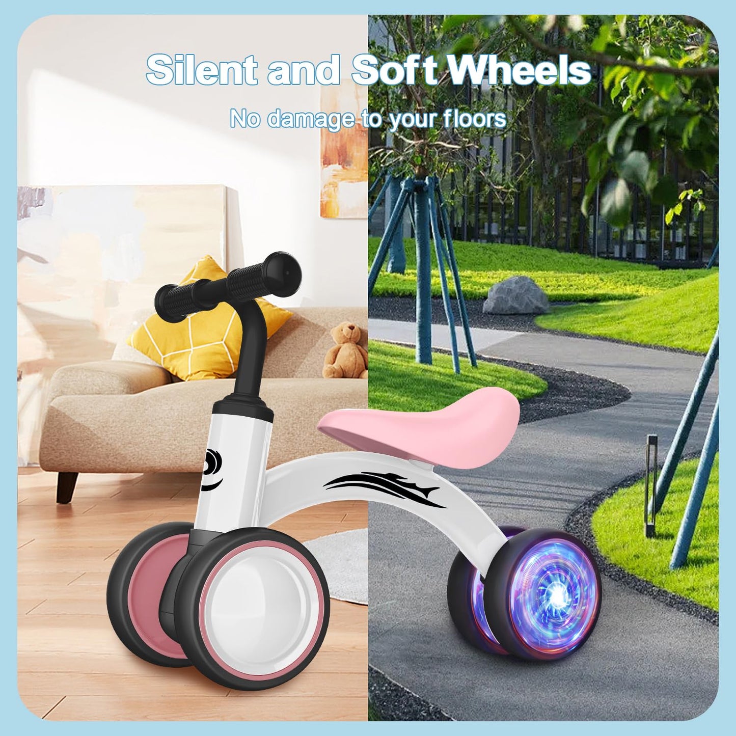 Colorful Lighting Baby Balance Bike Toys for 1 Year Old Boy Gifts, 10-36 Month Toddler Balance Bike, No Pedal 4 Silence Wheels&amp;Soft Seat First Riding on Toys, One Year Old Boy Birthday Gifts.