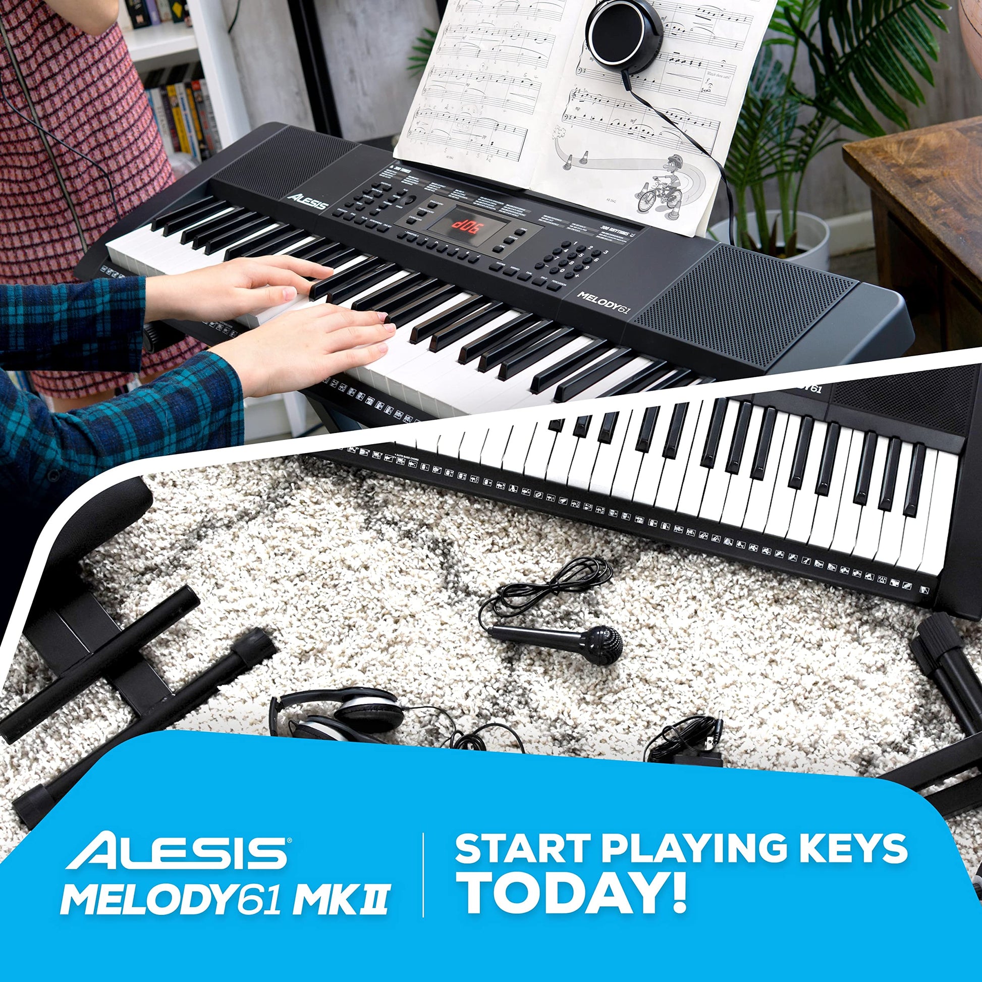 Alesis Melody 61 MK4 Keyboard Piano for Beginners with 61 Keys Speakers, Tablet/Sheet Music Stand, 300 Sounds and Music Lessons