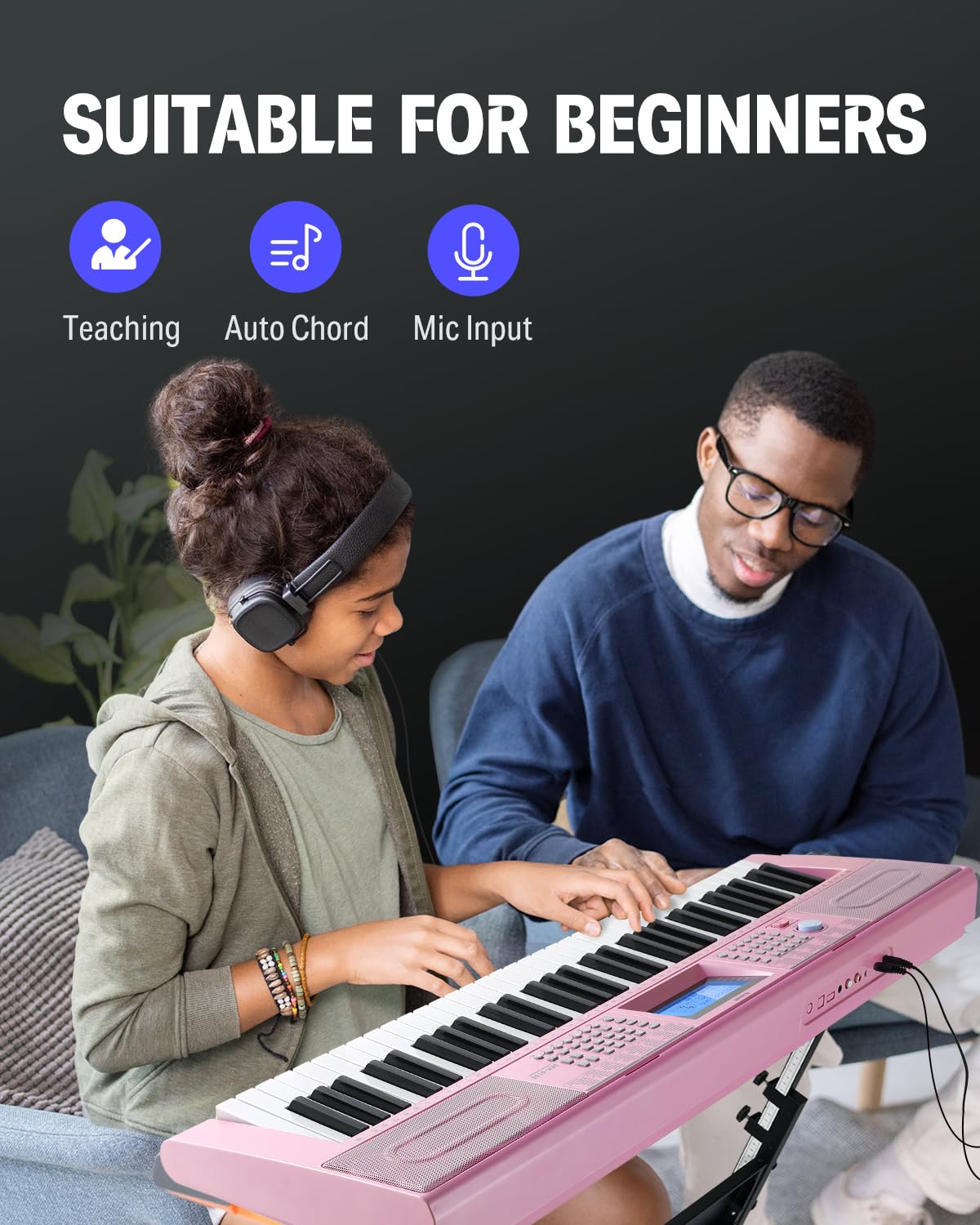 Donner Keyboard Piano, 61 Key Piano Keyboard for Beginner/Professional, Electric Keyboard Kit with 249 Voices, 249 Rhythms - Includes Music Stand, Microphone, Black (DEK-610S)