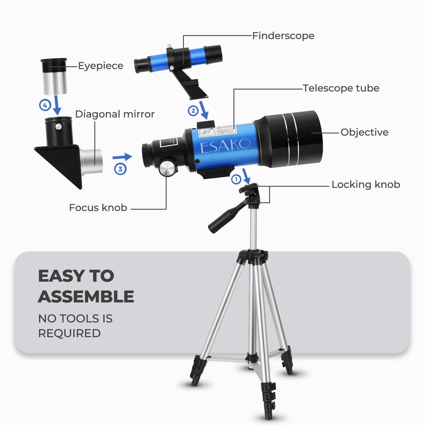 ESAKO Telescope for Adults &amp; Beginners, Astronomical Portable 80mm Aperture Telescope with Phone Adapter, Wireless Remote &amp; Carry Bag