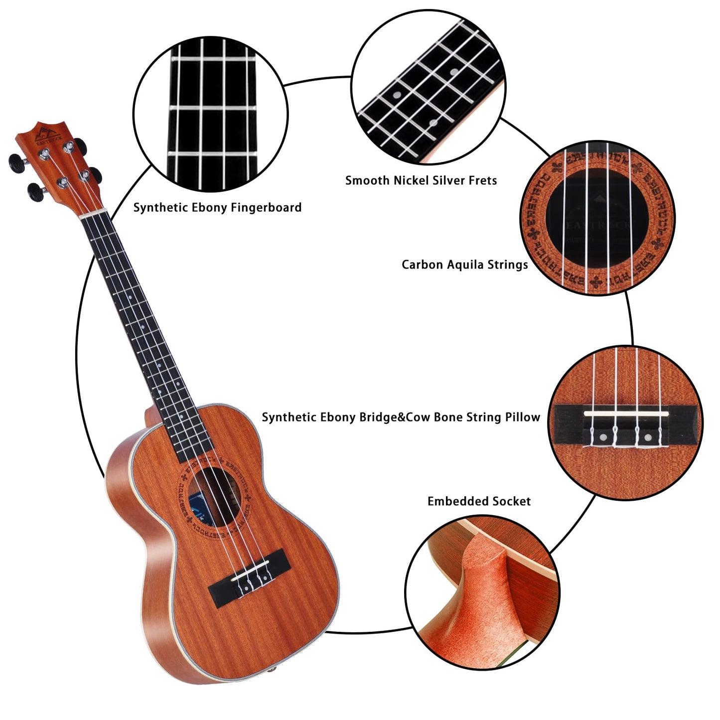 EASTROCK Concert Ukulele Mahogany Beginner 23 inch Ukelele Big Package Kit. Ukulele Ukalalee Suitable for adults, Beginners. (23-Mahogany)