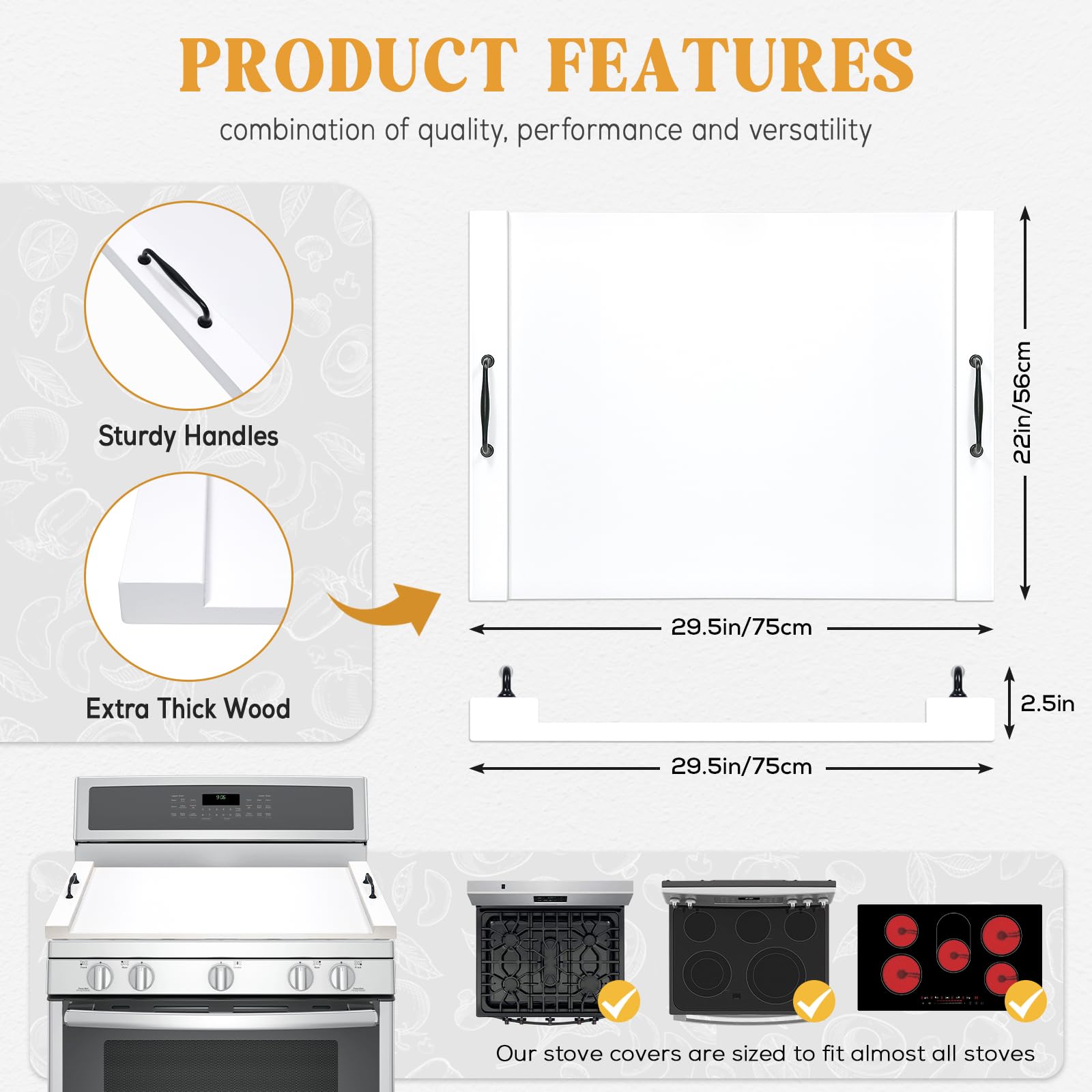 Noodle Board Stove Cover with Handles, Multiple Stove Top Cover Board for Electric/Gas Stove Top(Black)