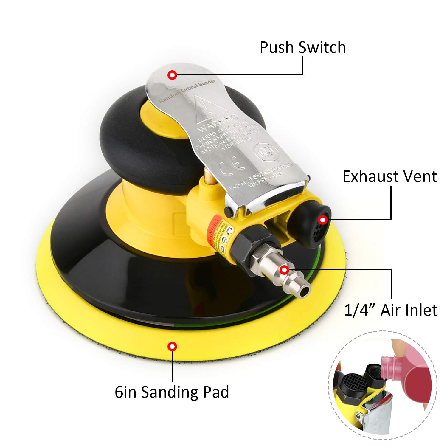 Professional Air Random Orbital Palm Sander, Dual Action Pneumatic Sander, Low Vibration, Heavy Duty