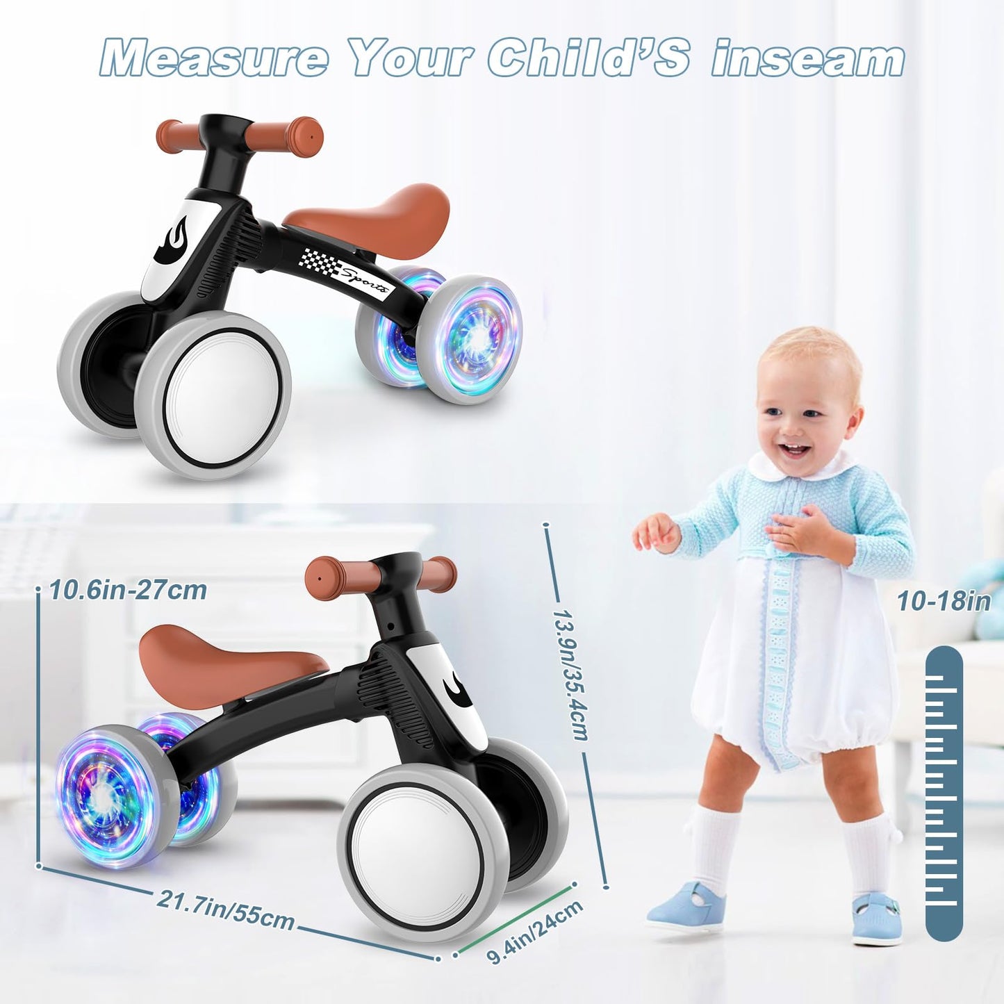 Colorful Lighting Baby Balance Bike Toys for 1 Year Old Boy Gifts, 10-36 Month Toddler Balance Bike, No Pedal 4 Silence Wheels &amp; Soft Seat First Bike, One Year Old Boy Birthday Gift.