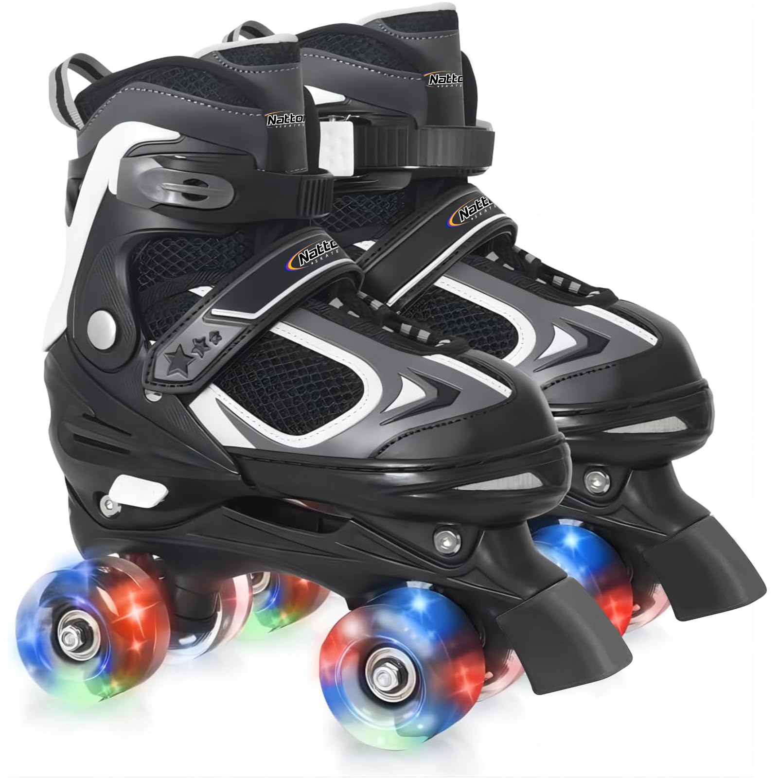 Nattork Kids Roller Skates for Boys Girls Kids, 4 Sizes Adjustable Quad Skates with All Light up Wheels - Birthday Gift for Indoor Outdoor Sports