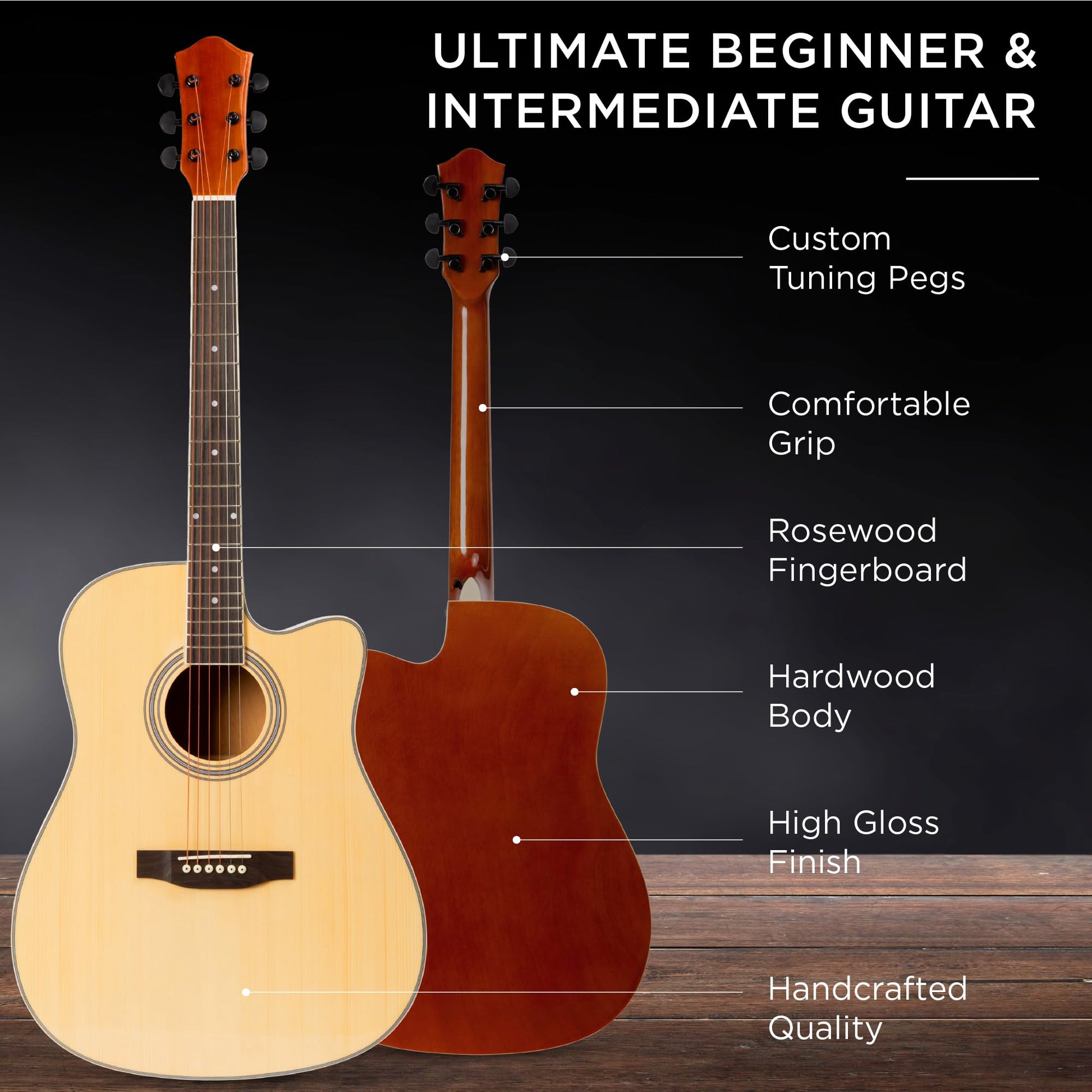 Best Choice Products 41in Beginner Acoustic Guitar Full Size All Wood Cutaway Guitar Starter Set w/Case, Strap, Capo, Strings, Picks - Aged Natural