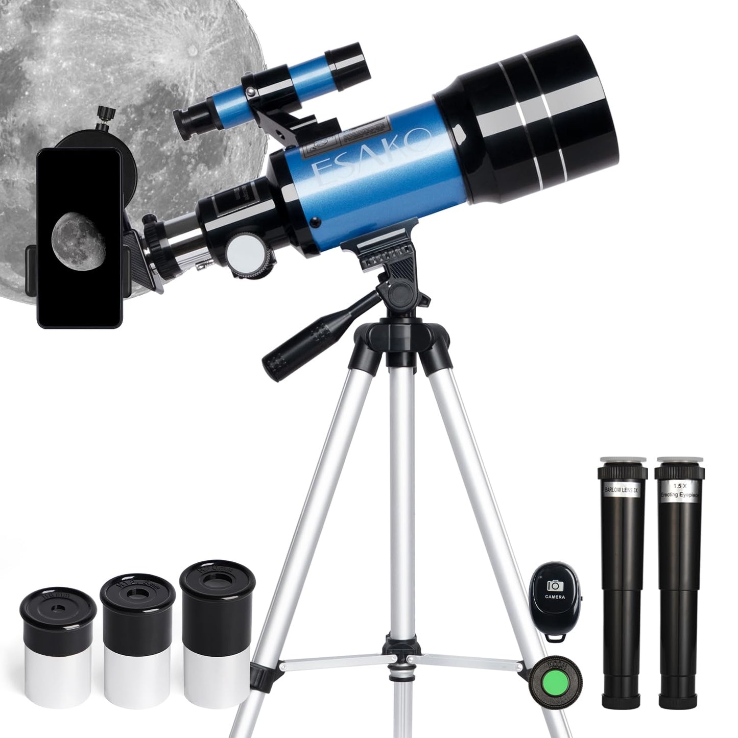 ESAKO Telescope for Adults &amp; Beginners, Astronomical Portable 80mm Aperture Telescope with Phone Adapter, Wireless Remote &amp; Carry Bag