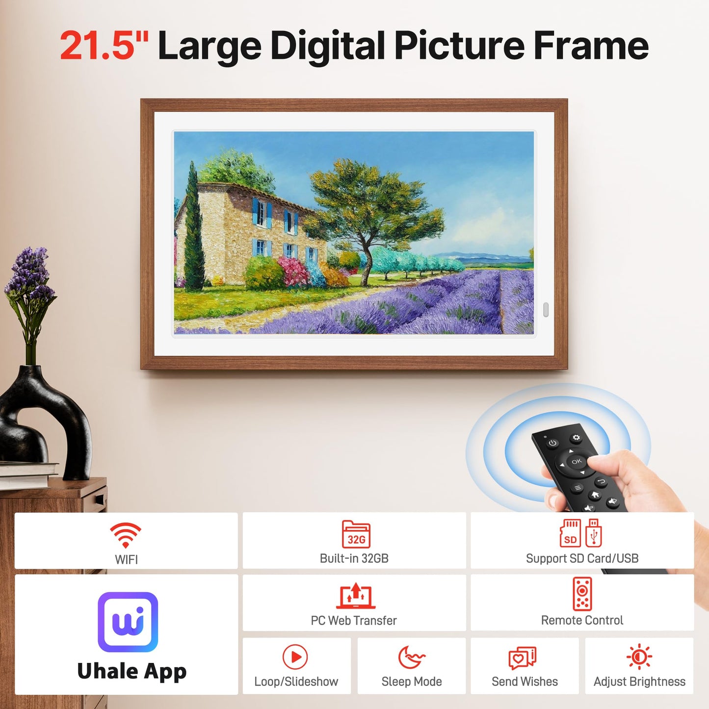 Uhale Digital Picture Frame WiFi 10.1 Inch with 32GB Storage, Electronic Photo Frames 1280 x 800 HD IPS Touch Screen, Auto Rotate, Slideshow, Instantly Share Photos and Videos from Anywhere