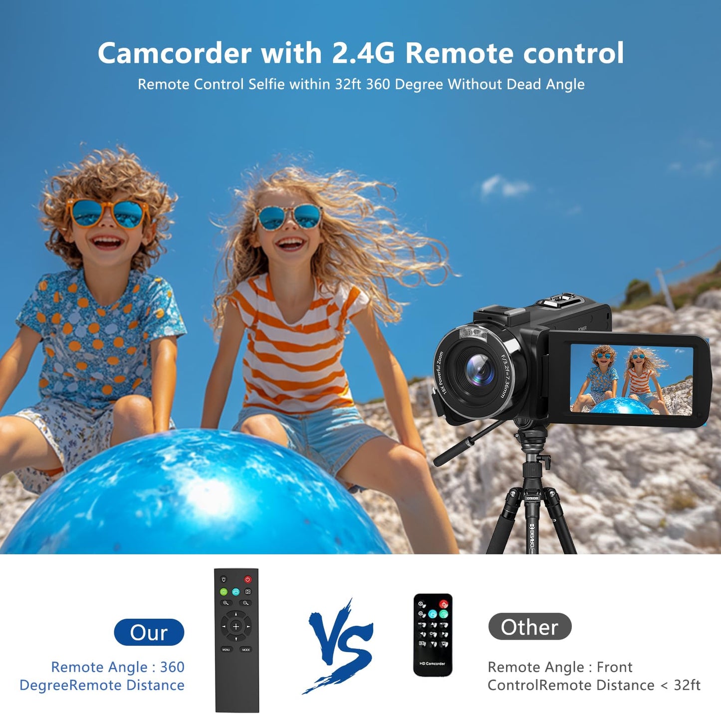 Video Camera, Full HD 1080P Camcorder 48MP YouTube Vlogging Camera Recorder 3.0 Inch 270° Rotation Screen 18X Digital Zoom with Remote Control, Microphone, Mini Tripod, 2 Battries, 32GB SD Card