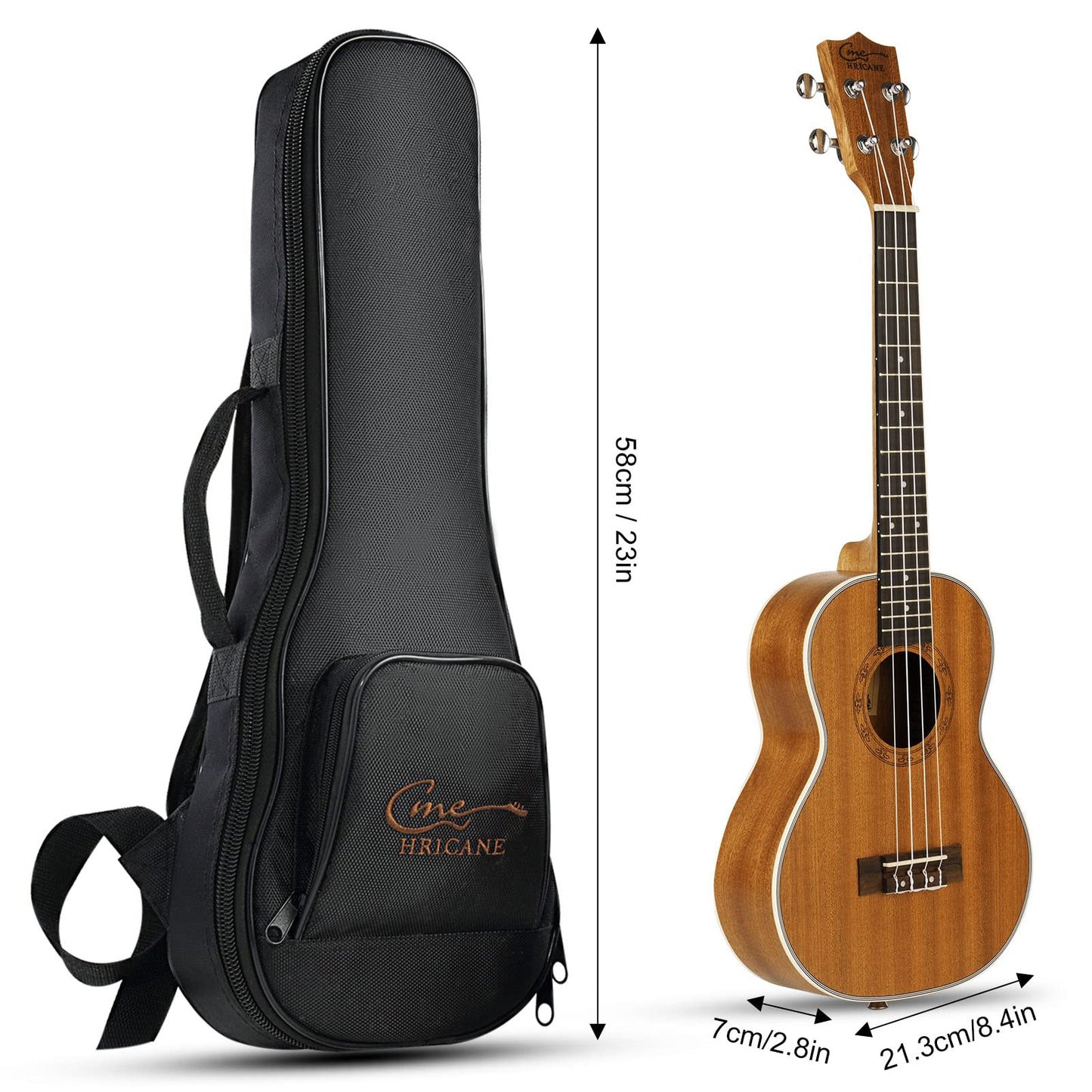 Hricane Ukulele, Concert Ukulele Koa 23 Inch Professional Ukulele Kit for Adults &amp; Beginners with Gig Bag, Strap, Nylon String, Tuner, Guitar Picks, Cleaning Cloth