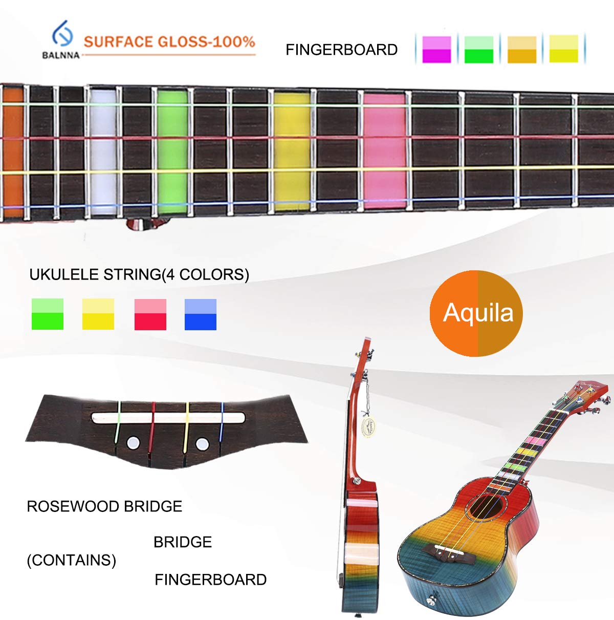 Ukulele 21-Inch High-gloss Concert Ukulele for Adults and Beginners, Complete Hawaiian Ukulele Kit with Ukulele Case, Ukulele Tuner, Ukulele Strap, Ukulele Extra Strings, and Picks