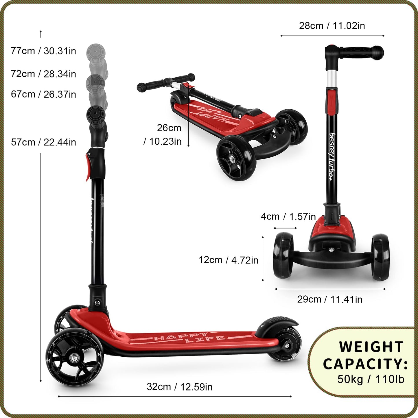 besrey Kick Scooter for Kids Ages 3-10, 3 Wheel Scooter for Kids with Adjustable Height, Folding Kids Scooter with LED Light Wheels Rear Brak Extra Wide Deck Outdoor Activities for Boys/Girls