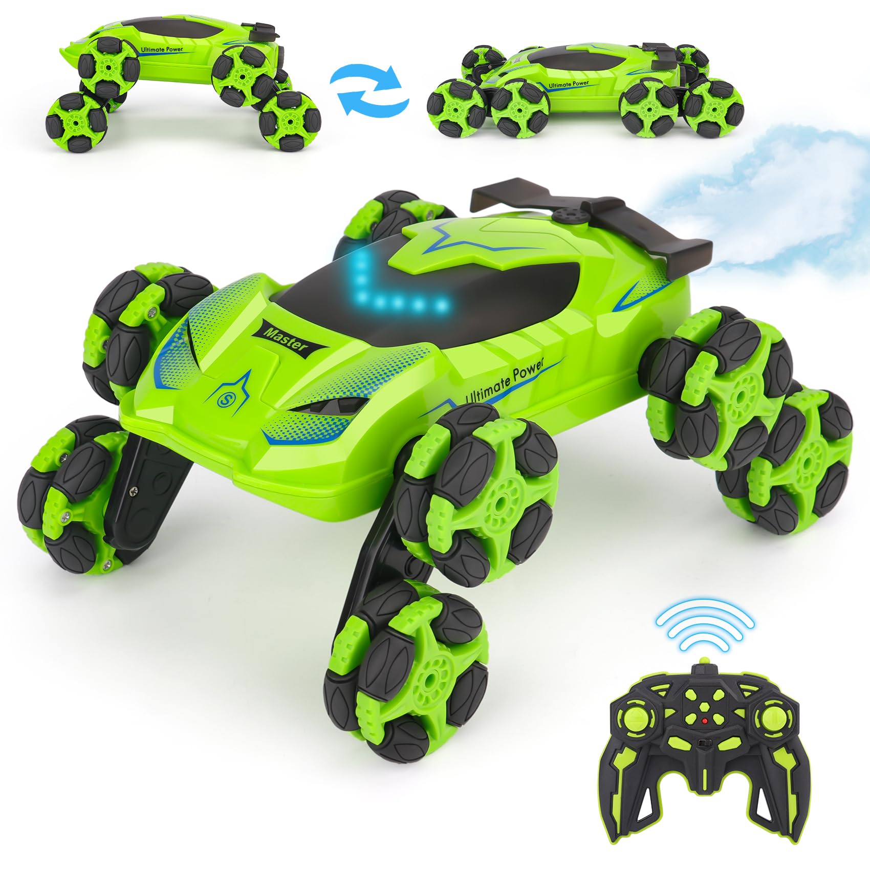 PREPOP 8WD Remote Control Stunt Cars Toys- Best Birthday Presents Gifts for Kids Age 6 7 8 9 10 11 12 Year Old Boys, 2.4Ghz Cool Transform RC Drift Cars with Music &amp; Light