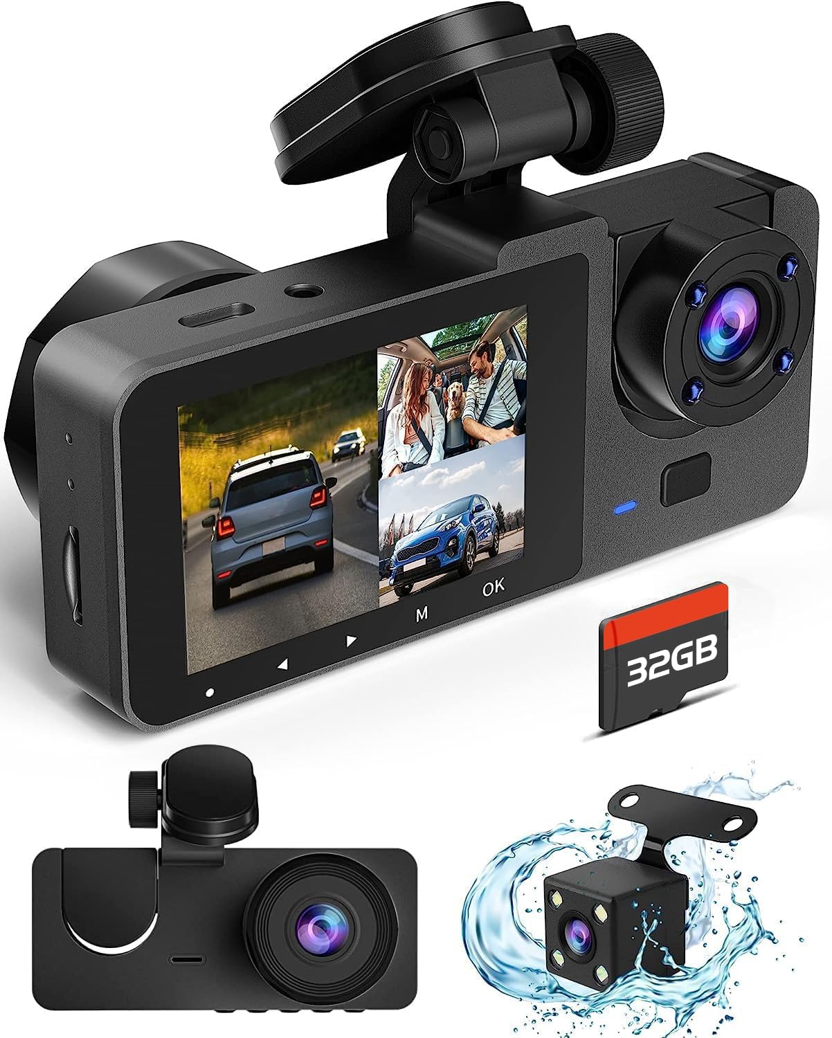 Dash Camera for Cars,4K Full UHD Car Camera Front Rear with 32GB Card,Built-in Super Night Vision,2.0'' IPS Screen,170°Wide Angle,WDR, 24H Parking Mode, Loop Recording