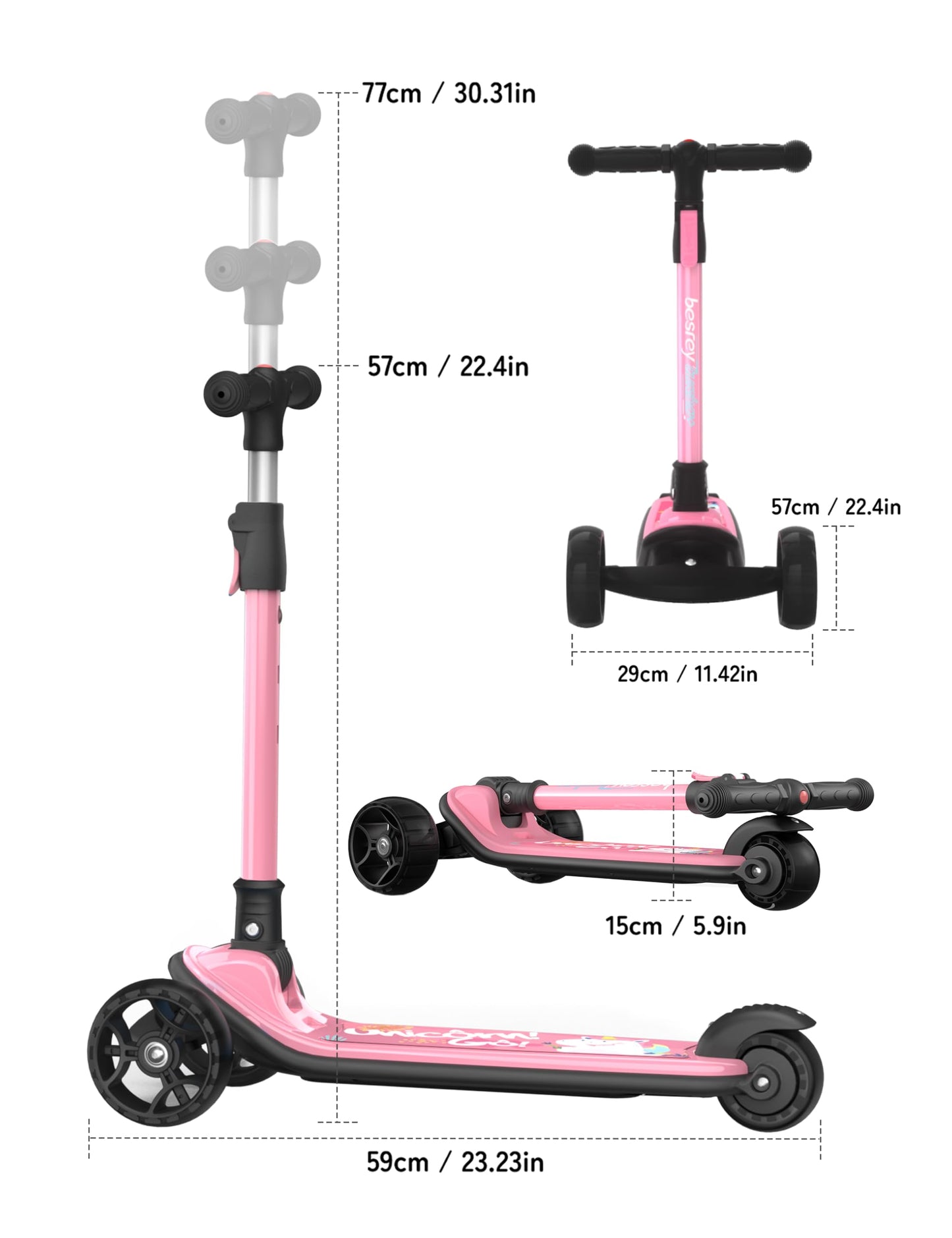 besrey Kick Scooter for Kids Ages 3-10, 3 Wheel Scooter for Kids with Adjustable Height, Folding Kids Scooter with LED Light Wheels Rear Brak Extra Wide Deck Outdoor Activities for Boys/Girls