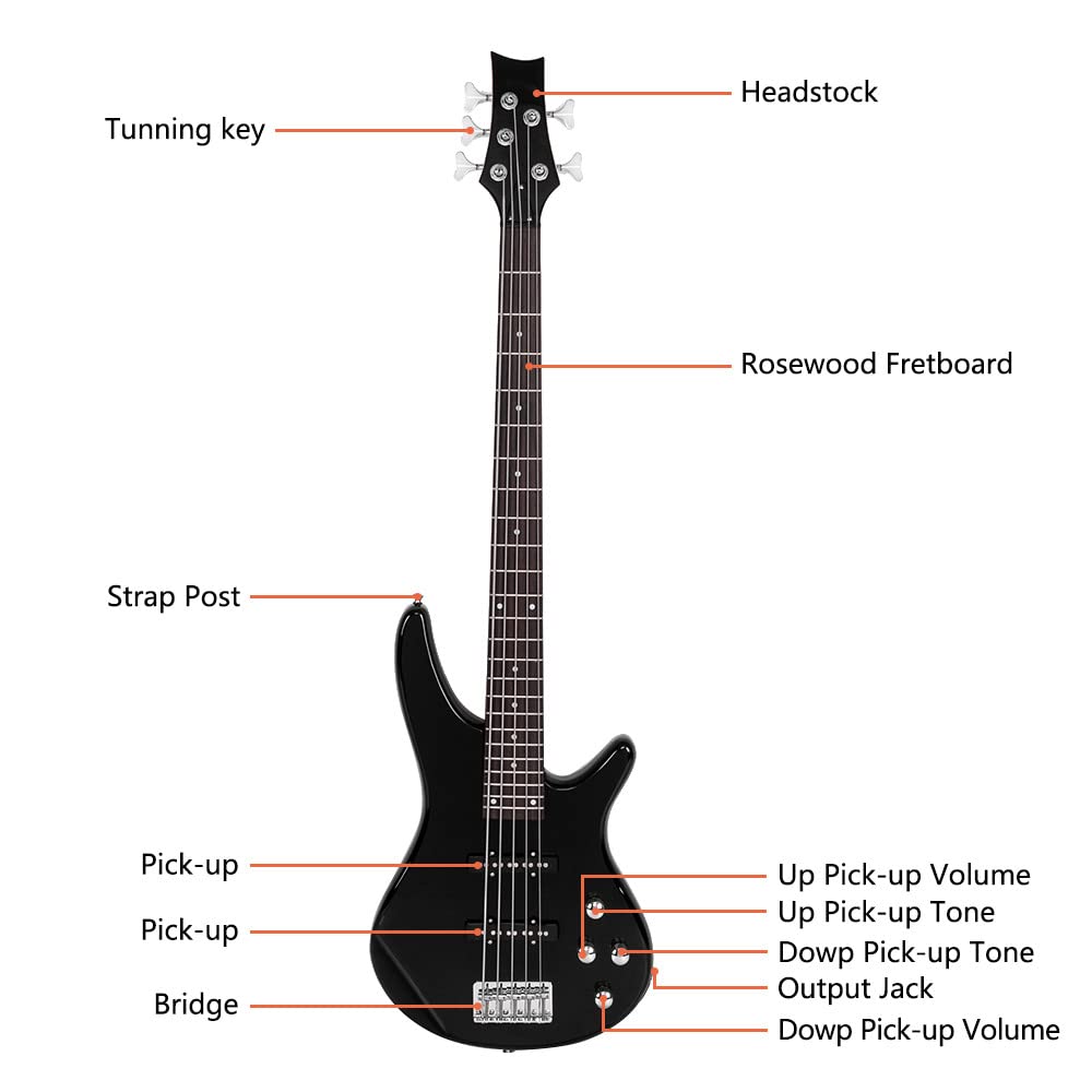 Ktaxon Electric Bass Guitar 4 String Bass Guitar with 20 Watt Amplifier, PJ Type Pickup, Naturally air-dried Maple Neck, Rosewood Fretboard, Basswood Body(Black)