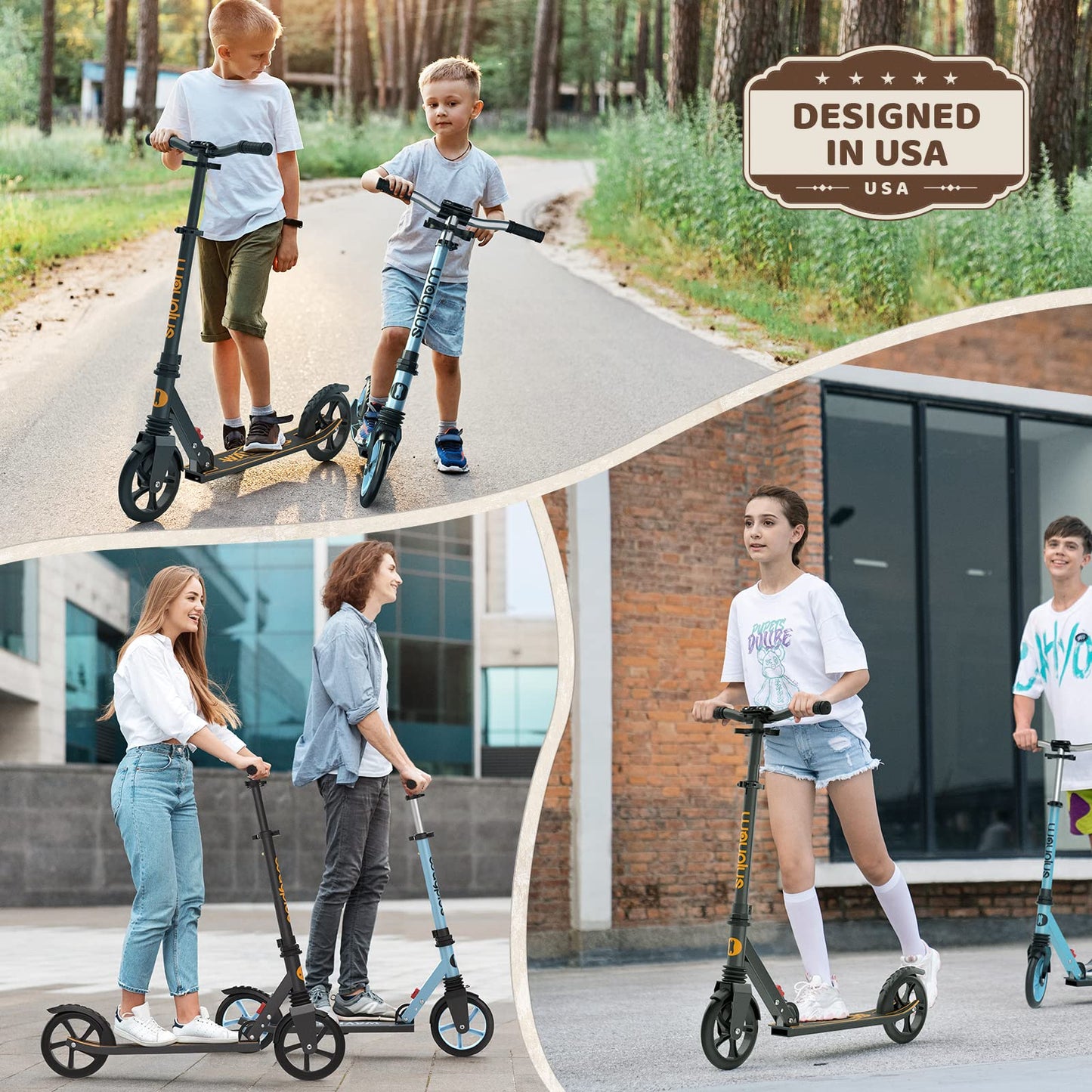 Kick Scooter for Ages 6+,Kid, Teens &amp; Adults. Max Load 240 LBS. Foldable, Lightweight, 8IN Big Wheels for Kids, Teen and Adults, 4 Adjustable Levels. Bearing ABEC9