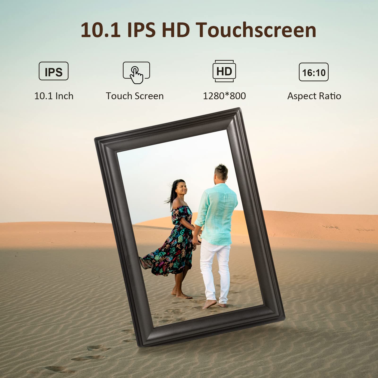 10.1 Inch WiFi Digital Picture Frame, 1280x800HD IPS Touch Screen Digital Photo Frame Electronic,16GB Memory, Auto-Rotate, Wall Mountable, Share Photos/Videos Instantly via Uhale App from Anywhere