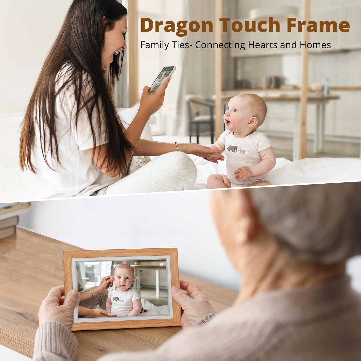 Dragon Touch 10.1'' WIFI Digital Picture Frame - 1280*800 HD IPS Touch Screen Digital Photo Frame Display, Auto-Rotate, Share Photos/Videos Instantly via Free App Best Gifts for Birthday, Wedding, Mom