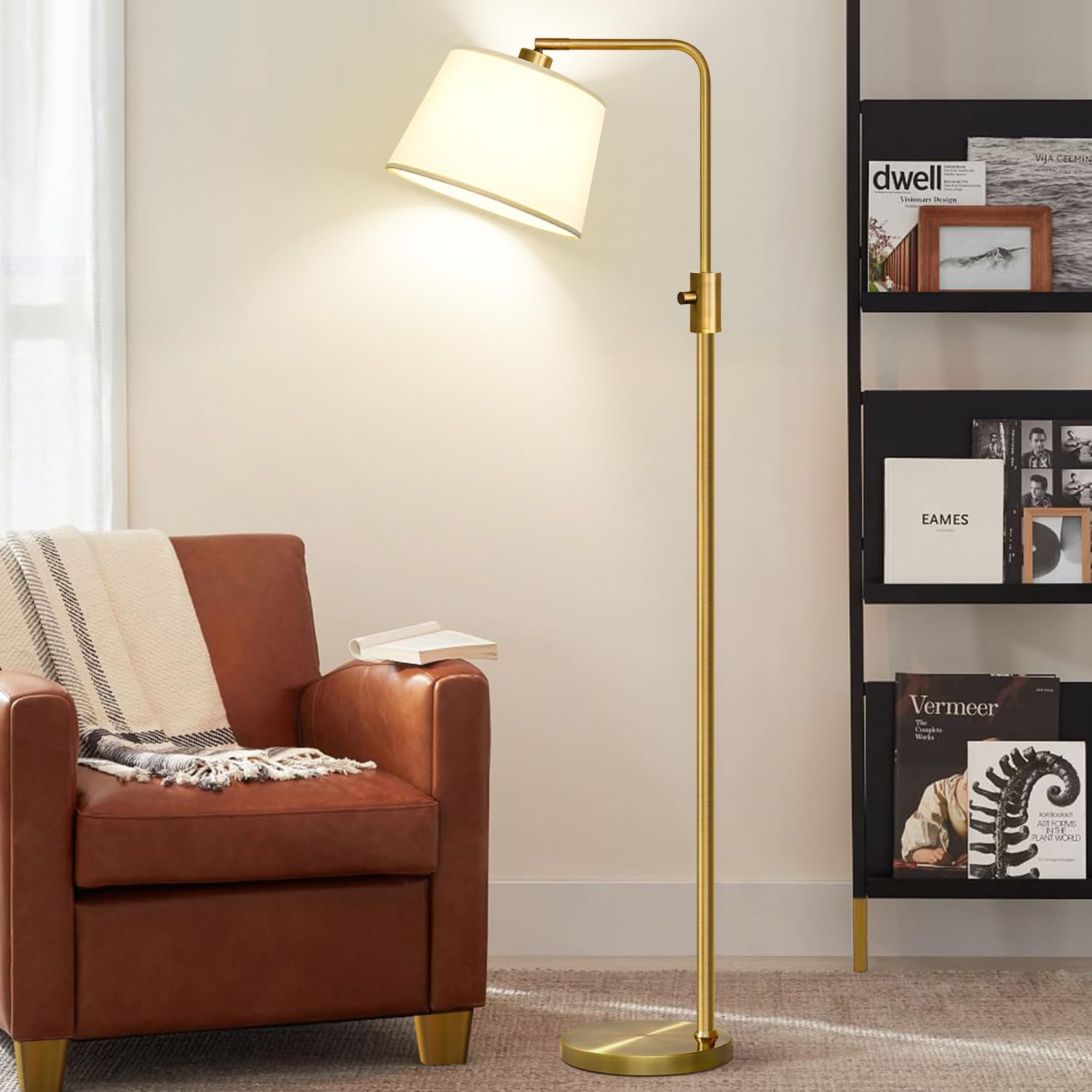 Nintiue [Upgraded] Dimmable Floor Lamp, 1000 Lumens LED Edison Bulb Included, Modern Arc Standing Tall Brown Floor Lamp for Living Room Bedroom Office Dining Room