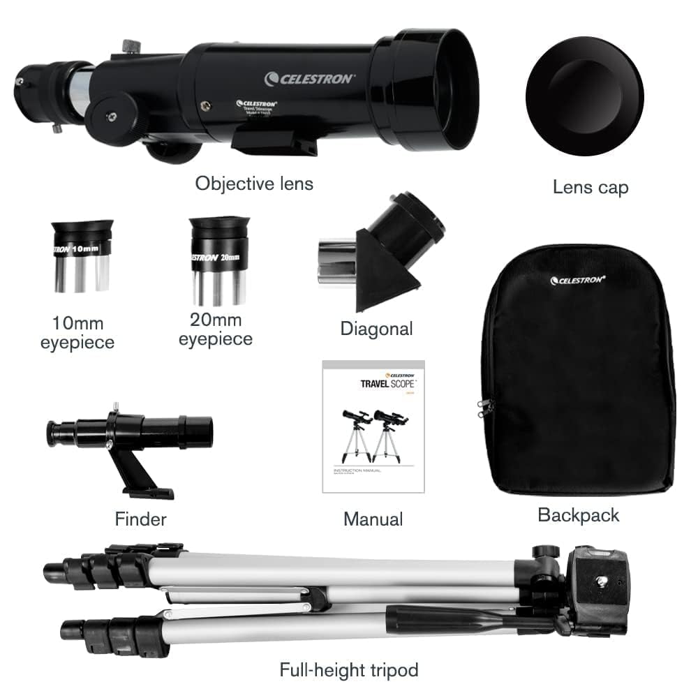 Celestron - 50mm Travel Scope - Portable Refractor Telescope - Fully-Coated Glass Optics - Ideal Telescope for Beginners - Bonus Astronomy Software Package