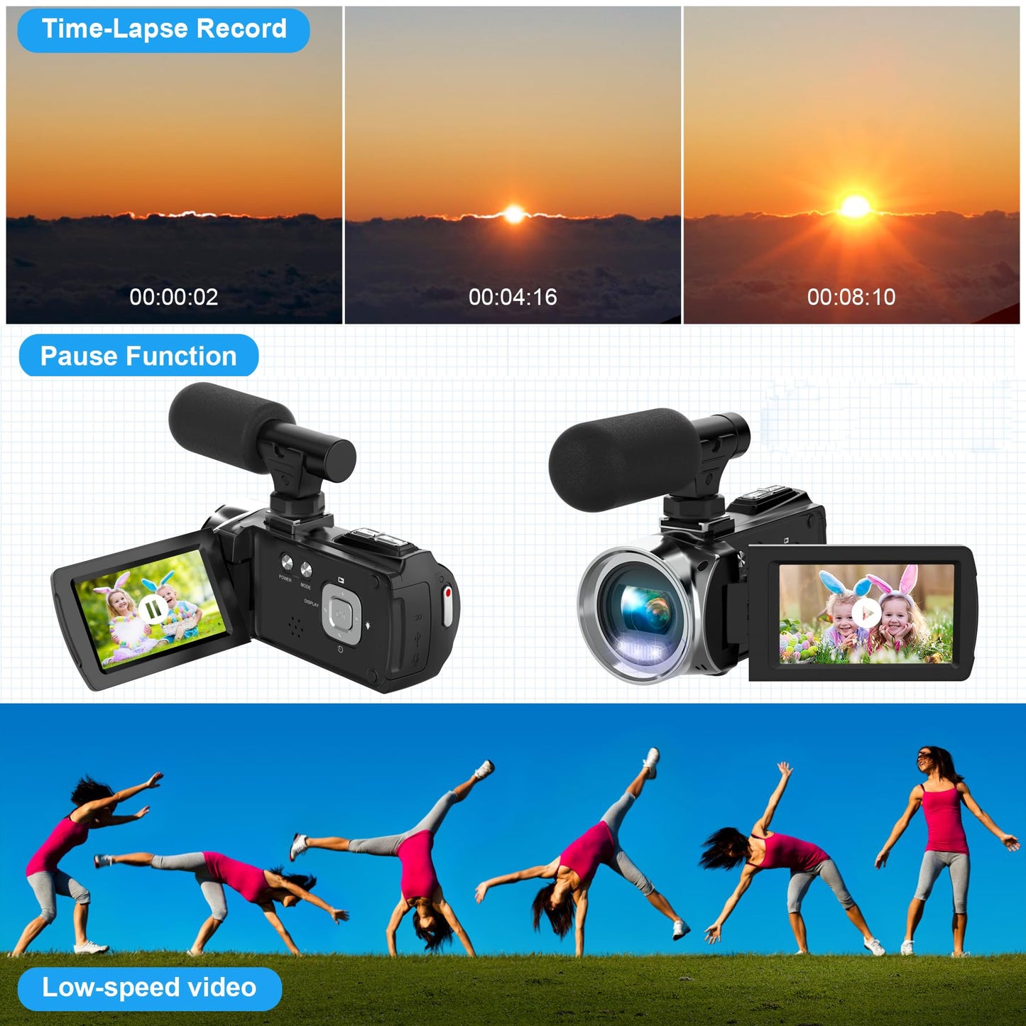 Video Camera Camcorder HD 4K 48MP Video Recorder Camera Vlogging Camera for YouTube Camcorders Video Camera for Kids with 3.0" LCD Screen,18X Digital Zoom and 32G SD Card